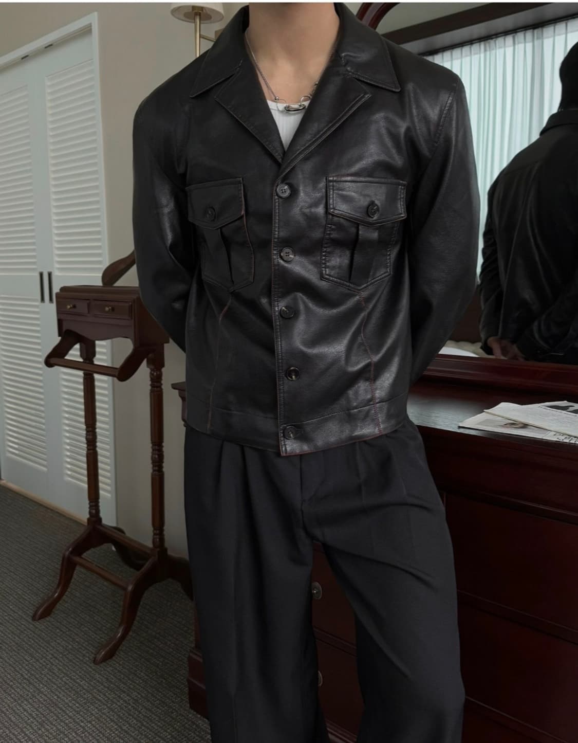 MOOD 빈티지 스타일 브라운 레더 자켓 M 상품이미지7