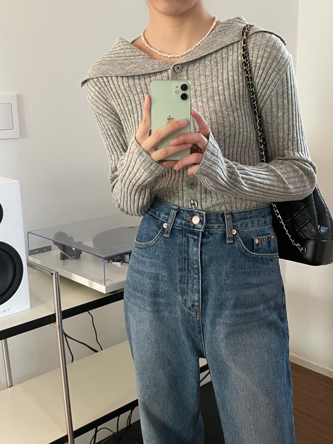 메리경 버튼 골지 니트 가디건 그레이 상품이미지2