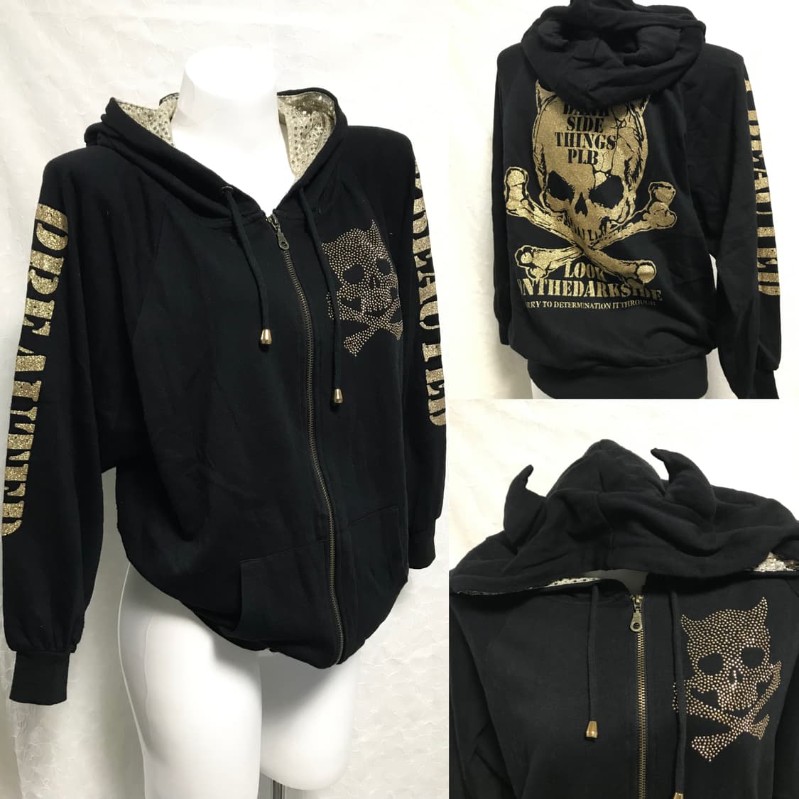 빈티지 갸루 펑크 해골 큐빅 스팽글 후드 집업 상품이미지1