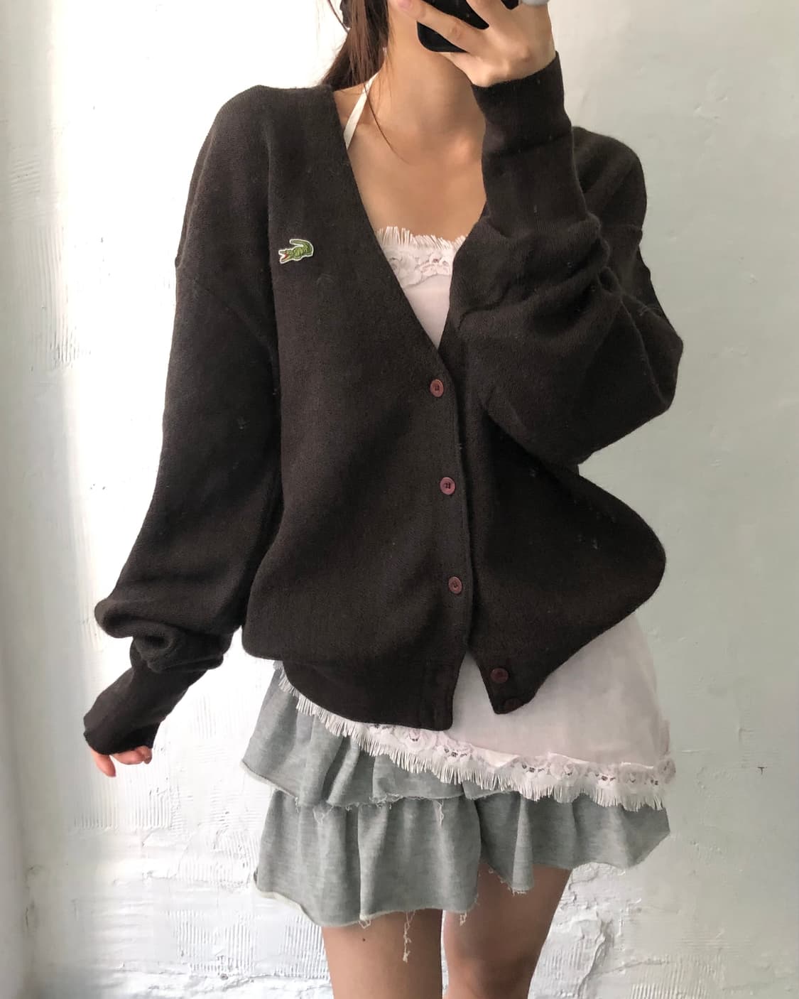 Lacoste 라코스테 브라운 컬러 울 브이넥 가디건 상품이미지2