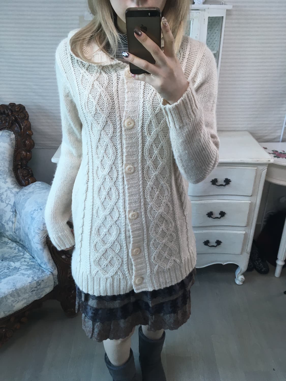 일본빈티지 이스트보이 아이보리 꽈배기 니트 가디건 상품이미지6