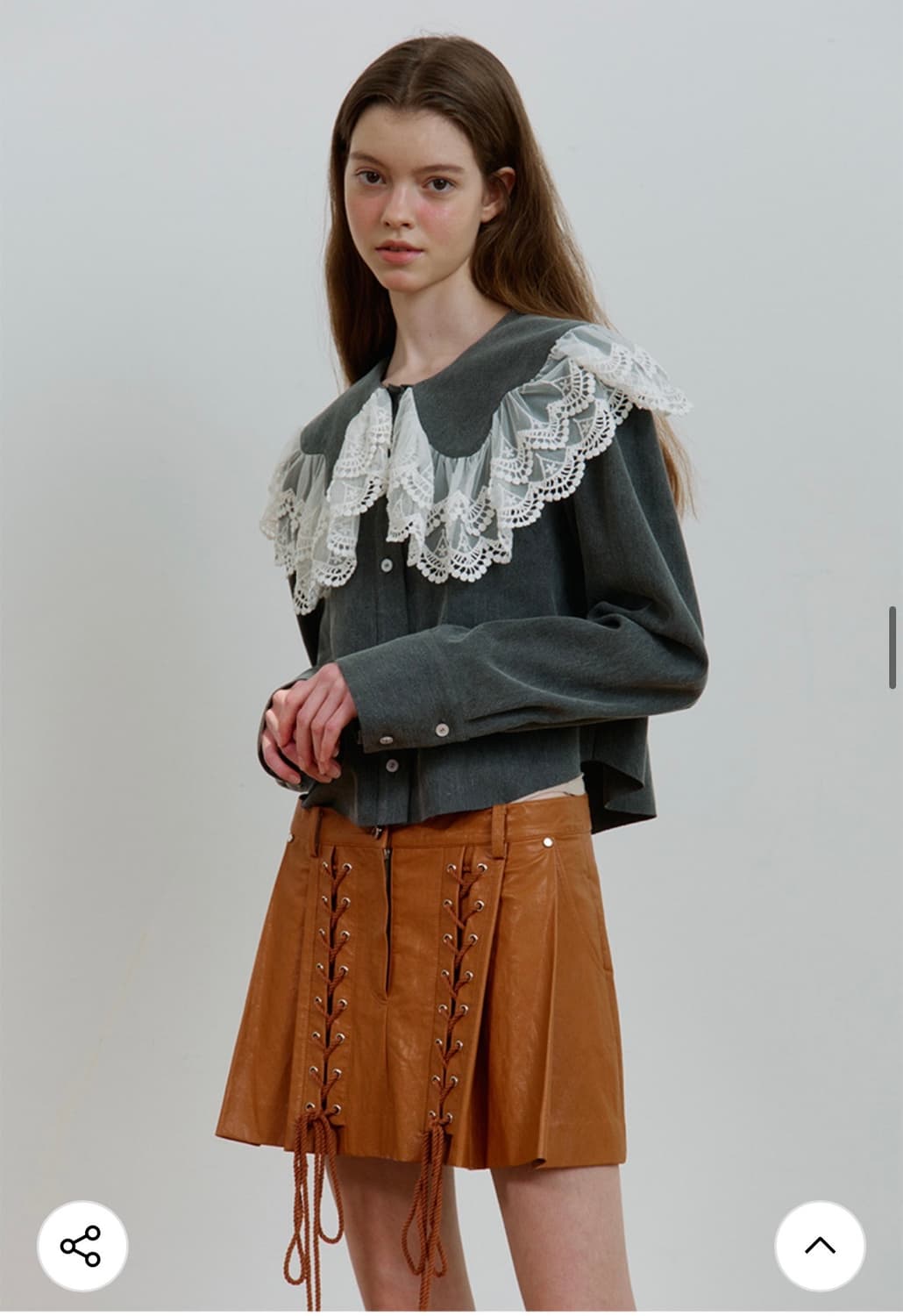 DEWE 듀이하트듀이 레더 레이스업 스트랩 웨스턴 가죽 미니 스커트 S 상품이미지3