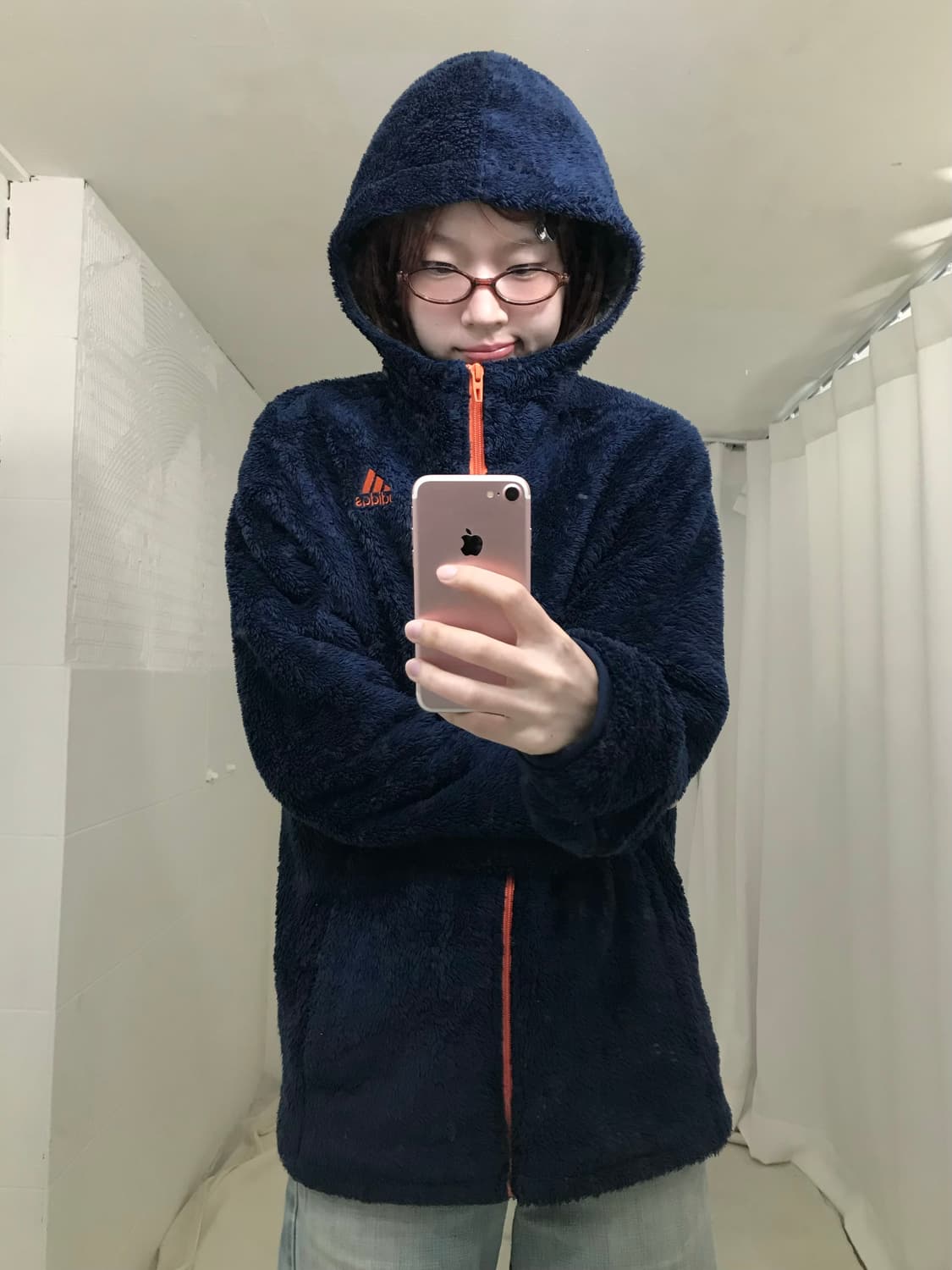 아디다스 네이비 오렌지 롱 후리스 후드 집업 자켓 상품이미지2