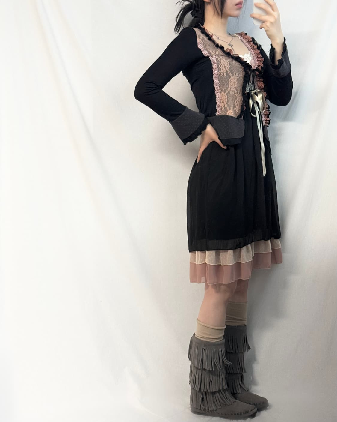 레이스 레이어드 가디건 슬리브리스 원피스 3pcs SET 상품이미지2