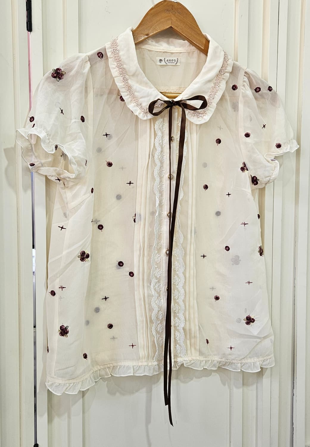 엑시즈팜(Axes Femme) 플라워  시스루 리본 블라우스 상품이미지2