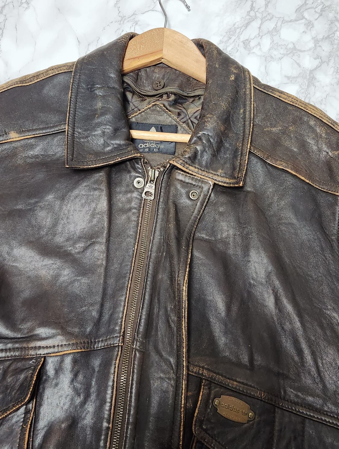 L 아디다스 80s 빈티지 양가죽 자켓 상품이미지2
