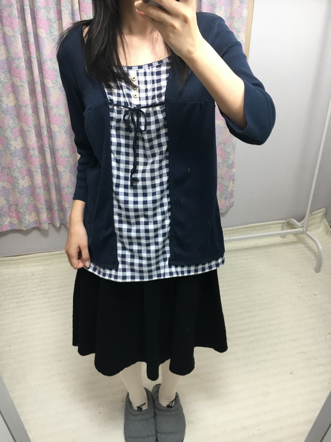 네이비 체크 레이어드 블라우스 상품이미지4