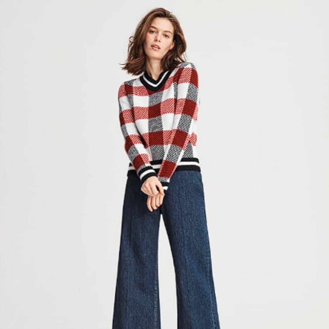 랙앤본 체크 브이넥 울 스웨터 상품이미지1