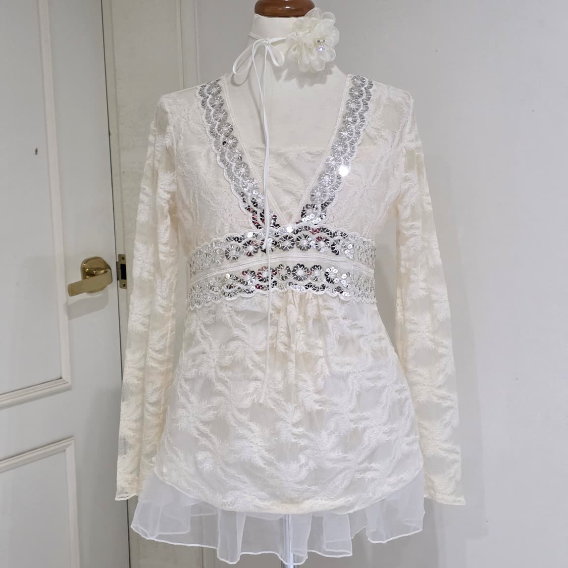 보헤미안 오리엔탈 페어리 스팽클 레이스 시스루 블라우스 상품이미지2