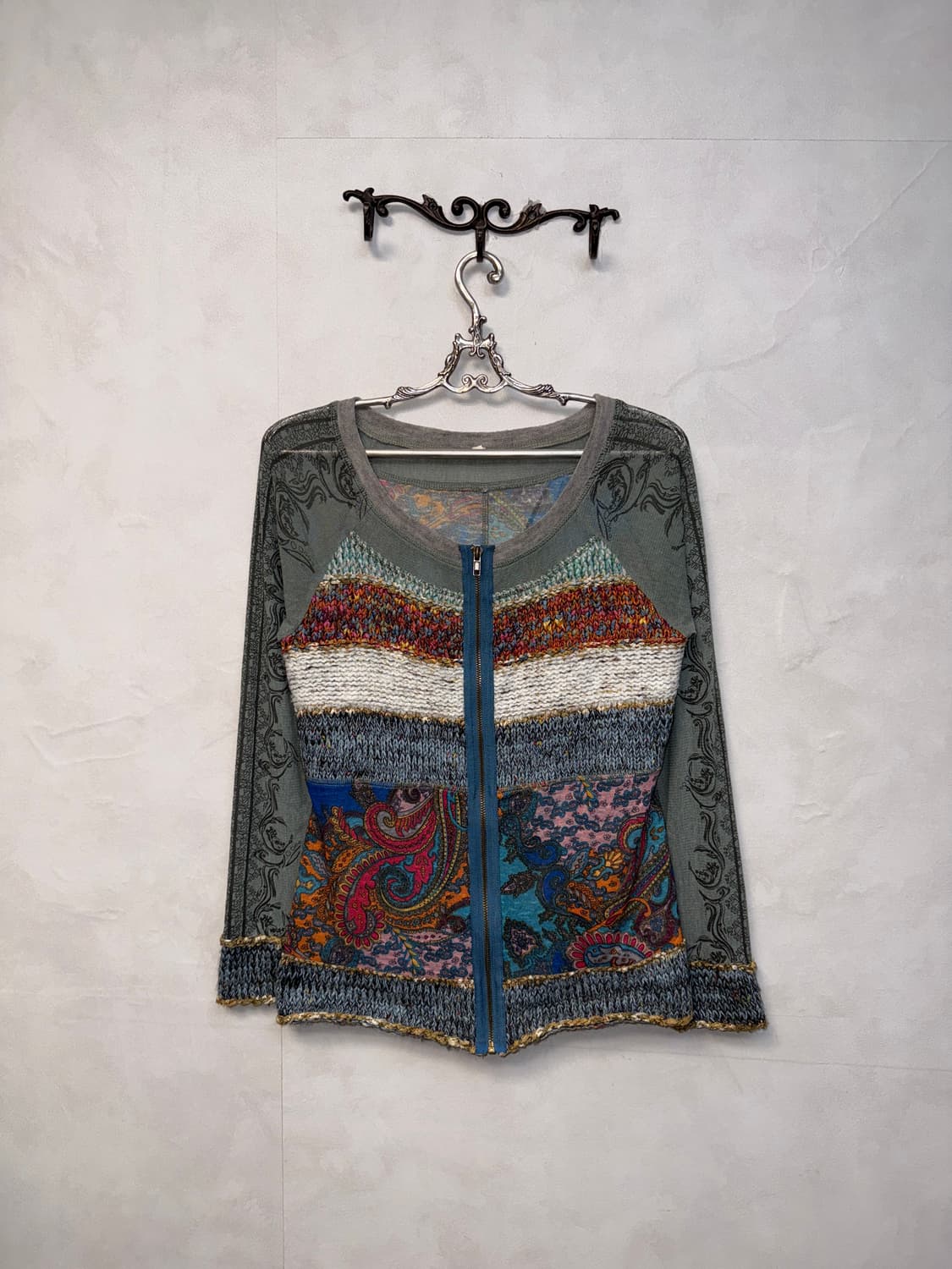 Ash blue hippie oriental mesh knit zipup 상품이미지4