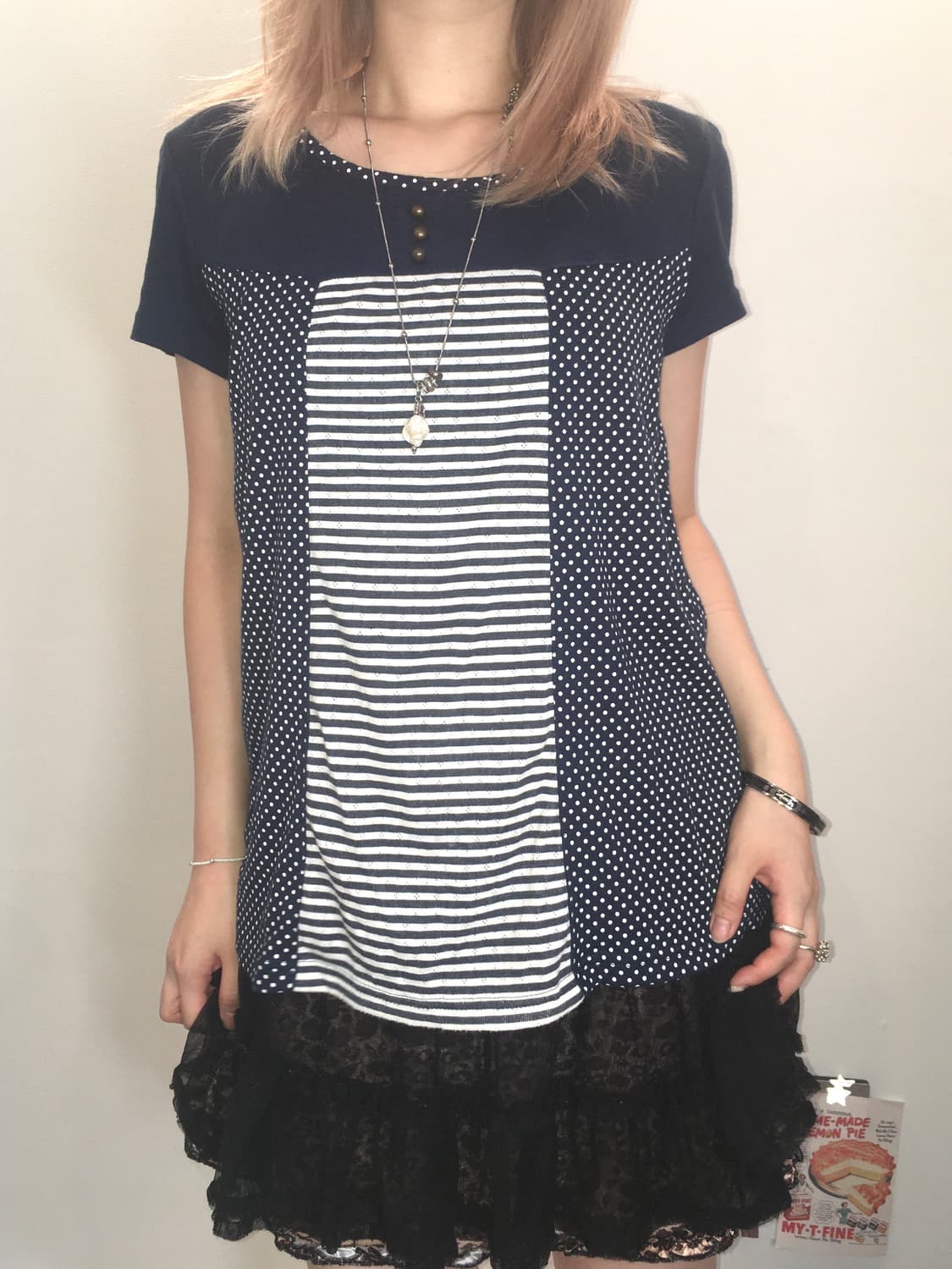 jpn vintage dot stripe patchwork t shirt 상품이미지4