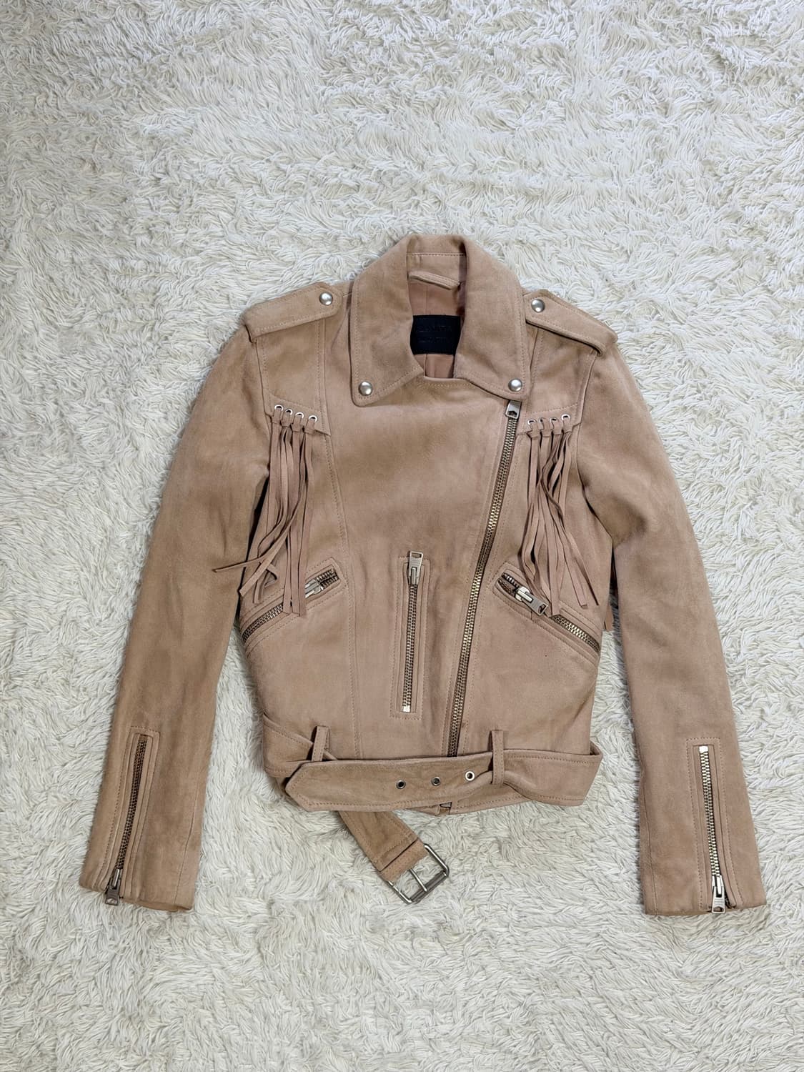 (AllSaints) 정품 여성 프릴 스웨이드 라이더 자켓 상품이미지1