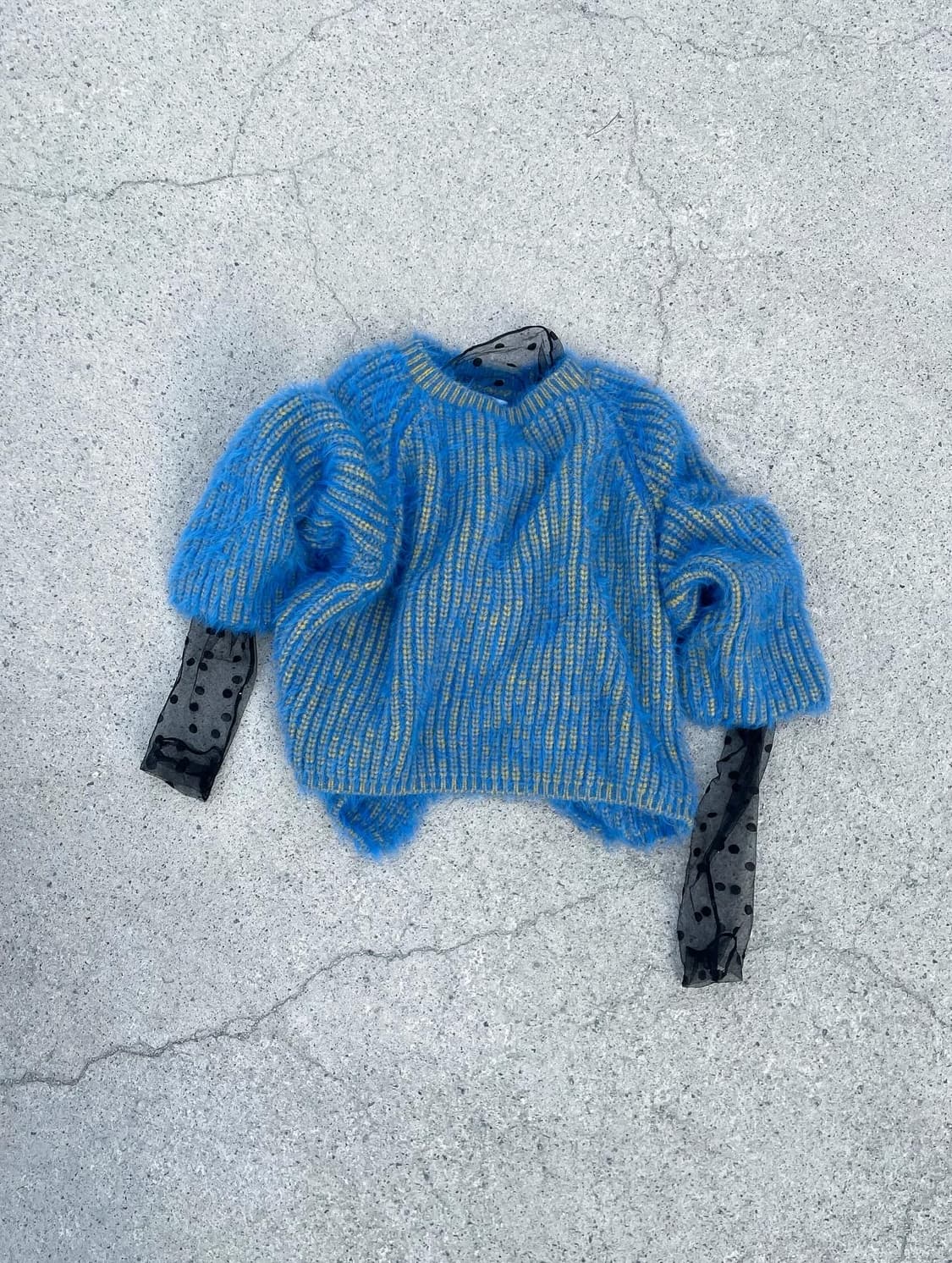 Yellow blue ribbed fuzzy knit 상품이미지1