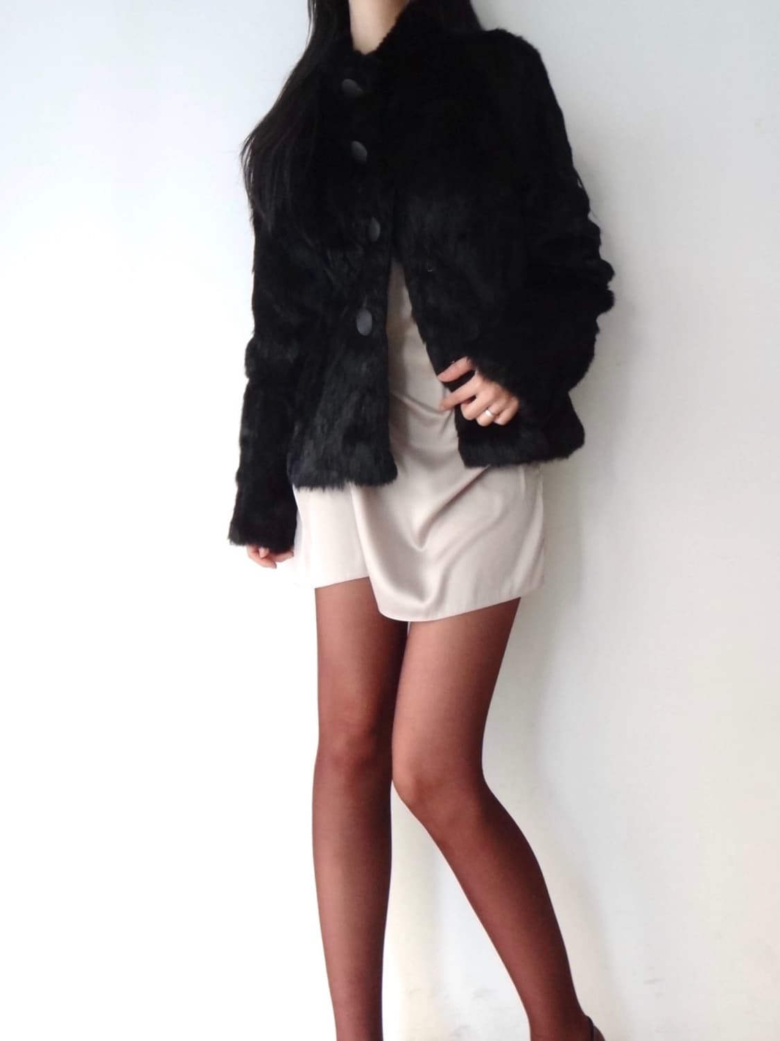 Big button rabbit fur jacket / black 상품이미지1