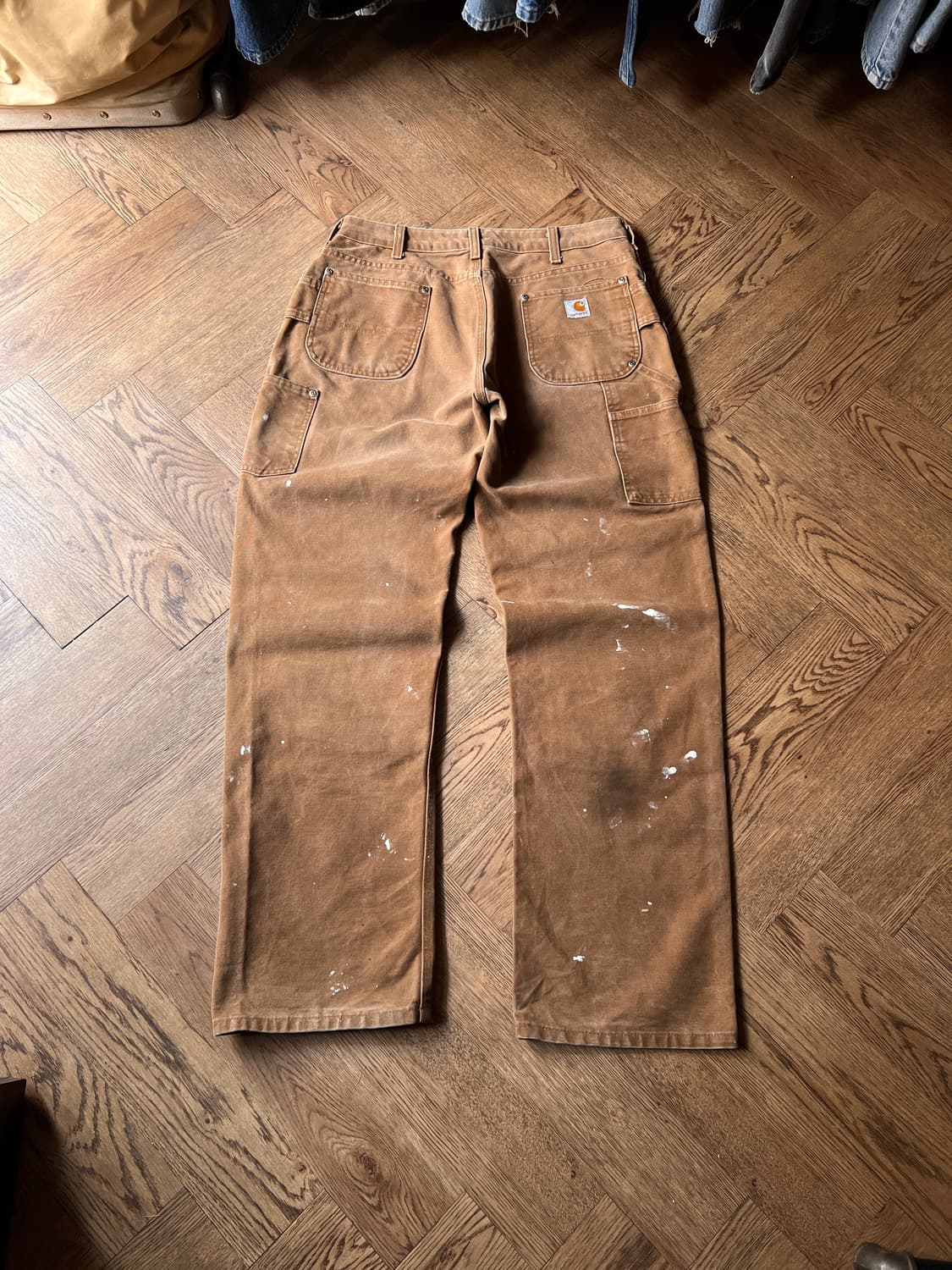 [34]칼하트 USA 빈티지 데미지드 페인팅 브라운 더블니 워크 팬츠 상품이미지7