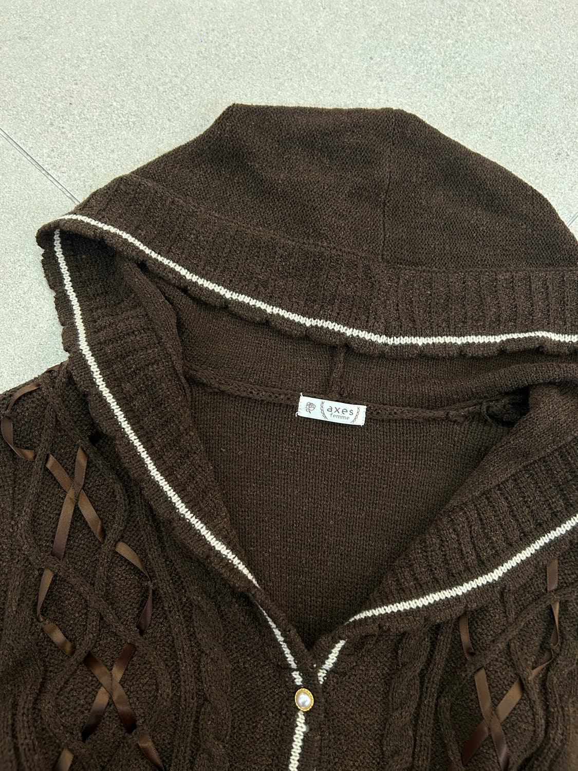 엑시즈팜 리본 후디 롱 가디건 상품이미지2