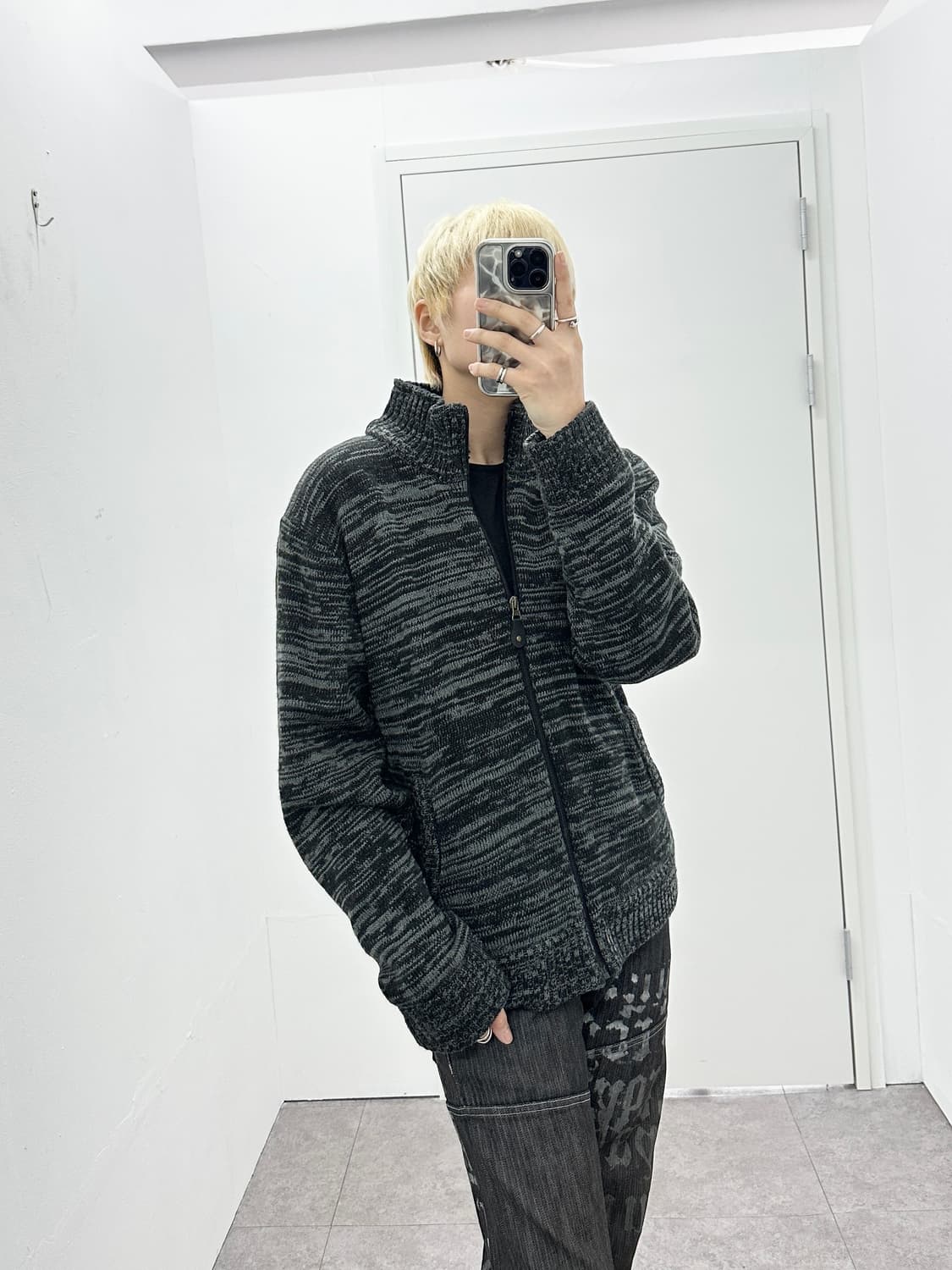 NAVY fur knit cardigan 상품이미지1