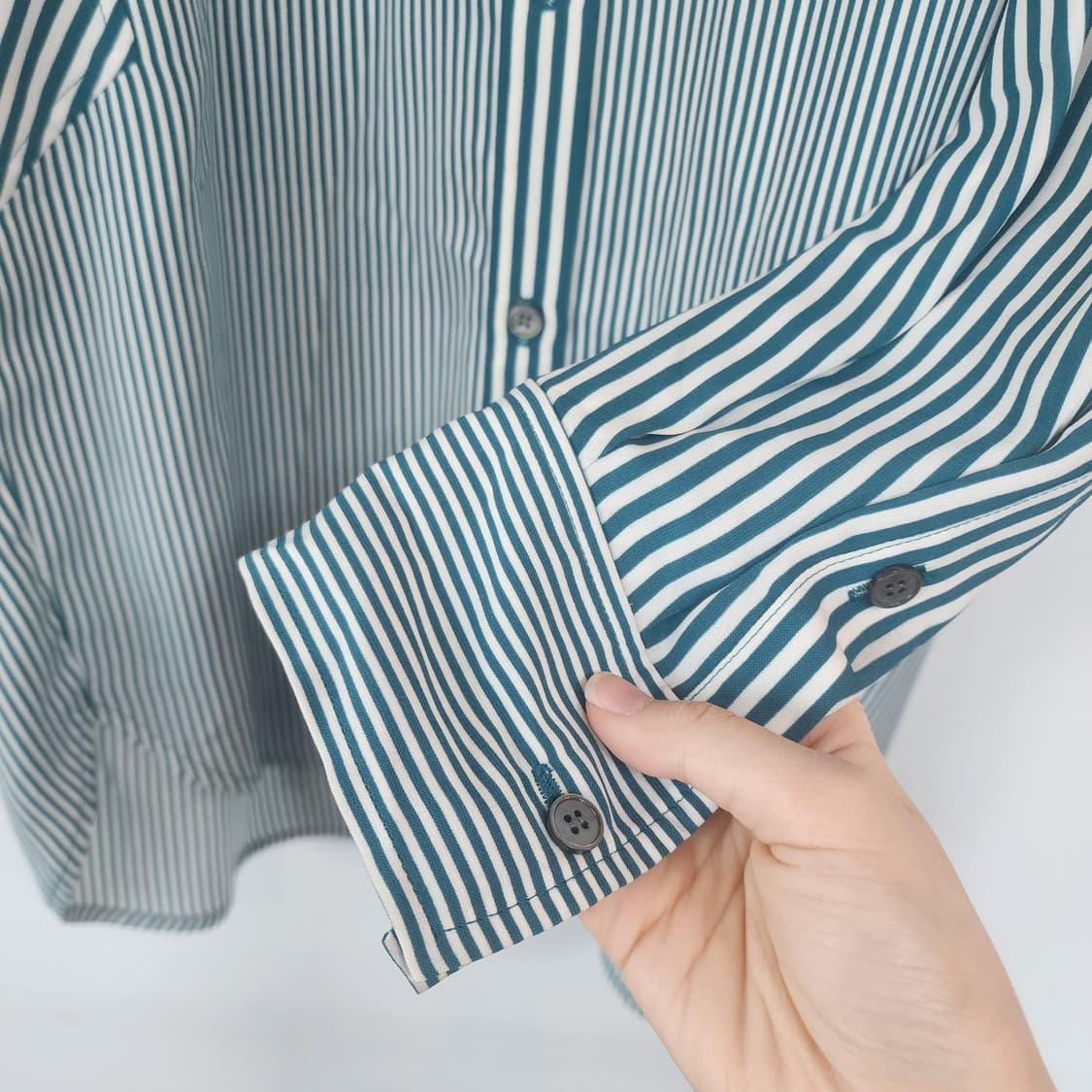 세컨플로어 스트라이프 셔츠 그린 상품이미지3