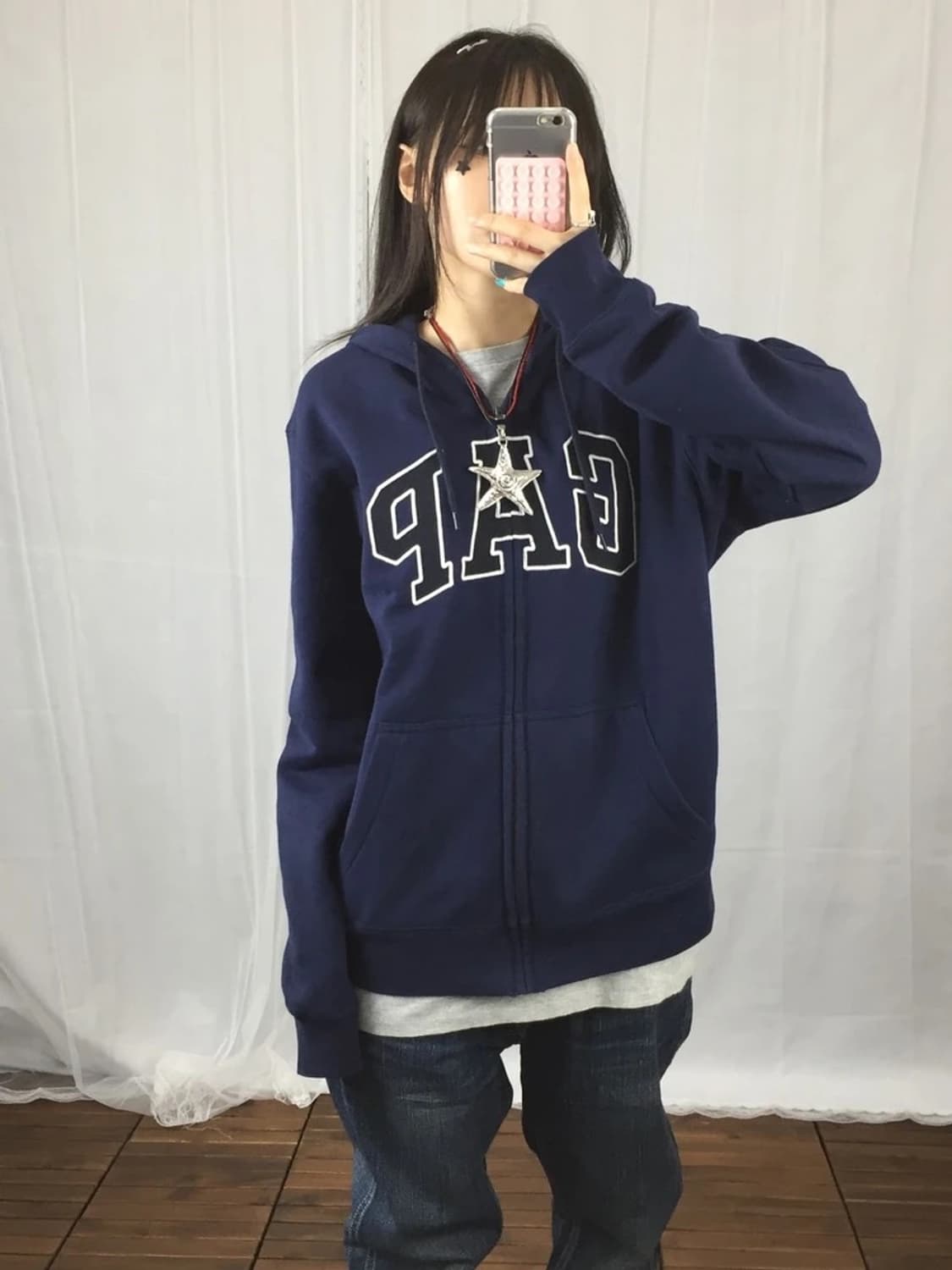 GAP Logo Zip Hoodie Navy 상품이미지1