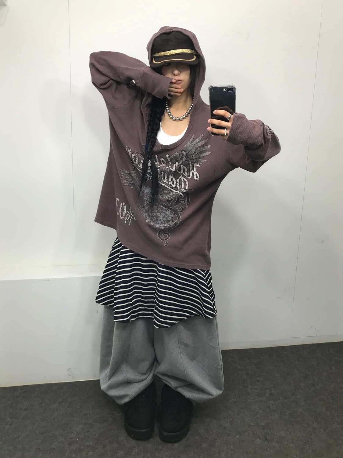 할리데이비슨 브라운 후드 원숄더 큐빅 롱슬리브 ( 대장 ) 상품이미지5