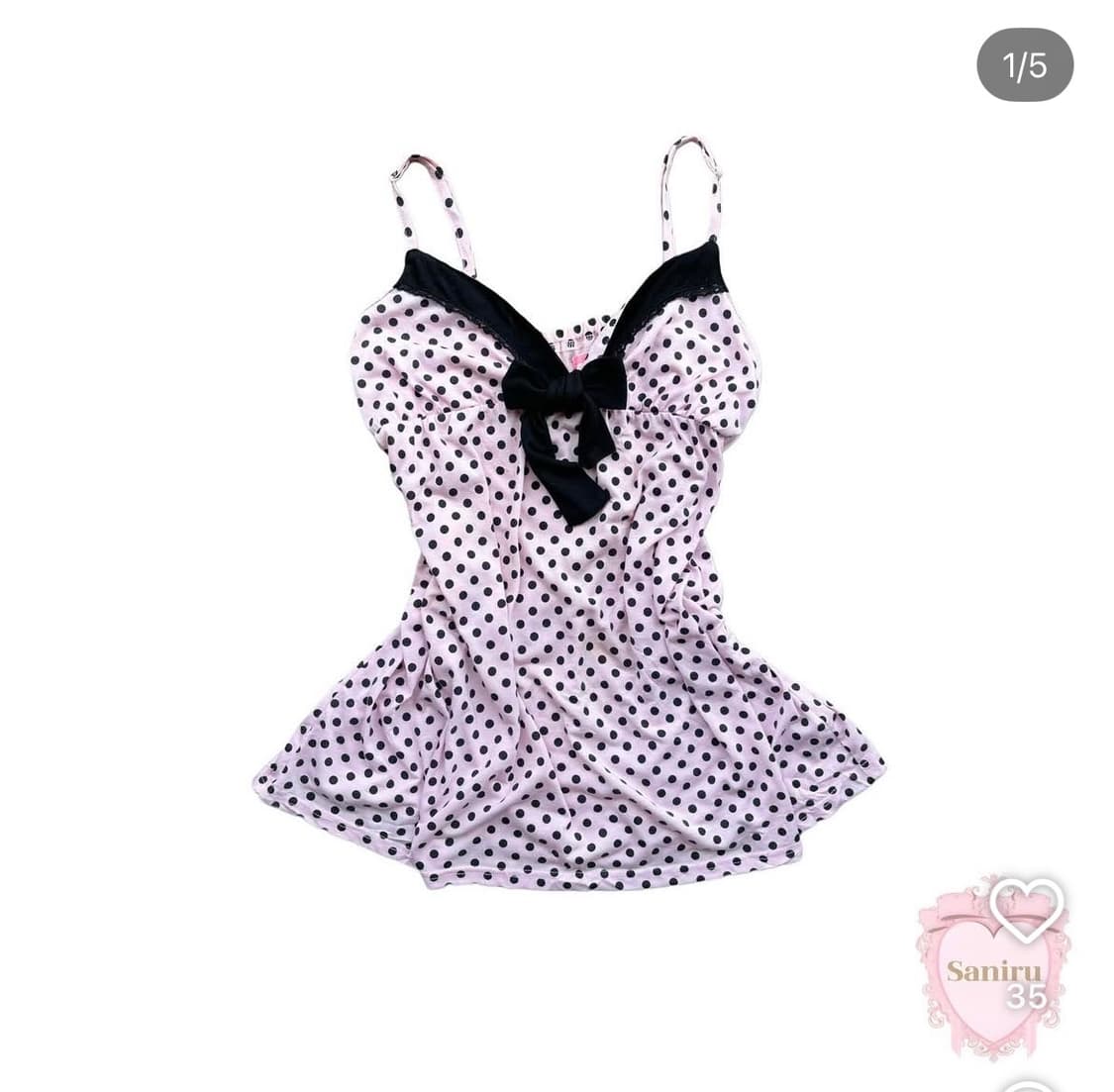 핑크 블랙 도트 리본 슬립 히메갸루 오네갸루 키치갸루 사니루 빈티지 상품이미지1