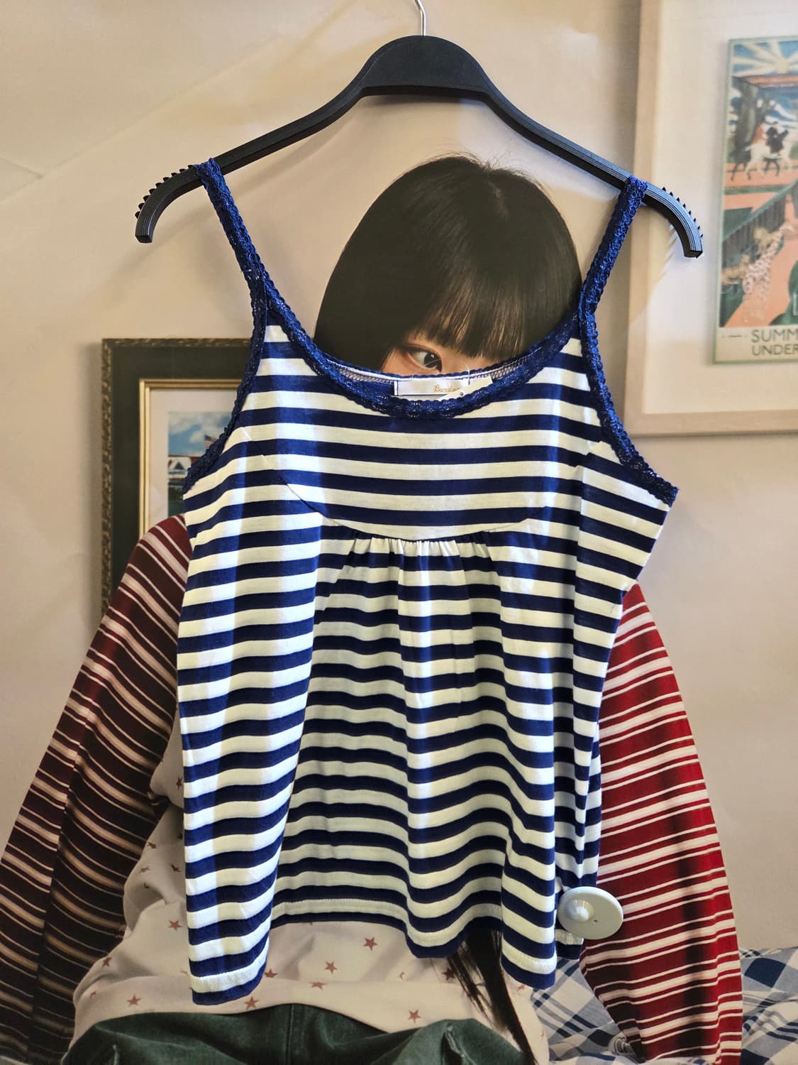 🌟💅갸루특집🌟
갸루펑크 블루 스트라이프 레이스슬리브리스
 상품이미지3