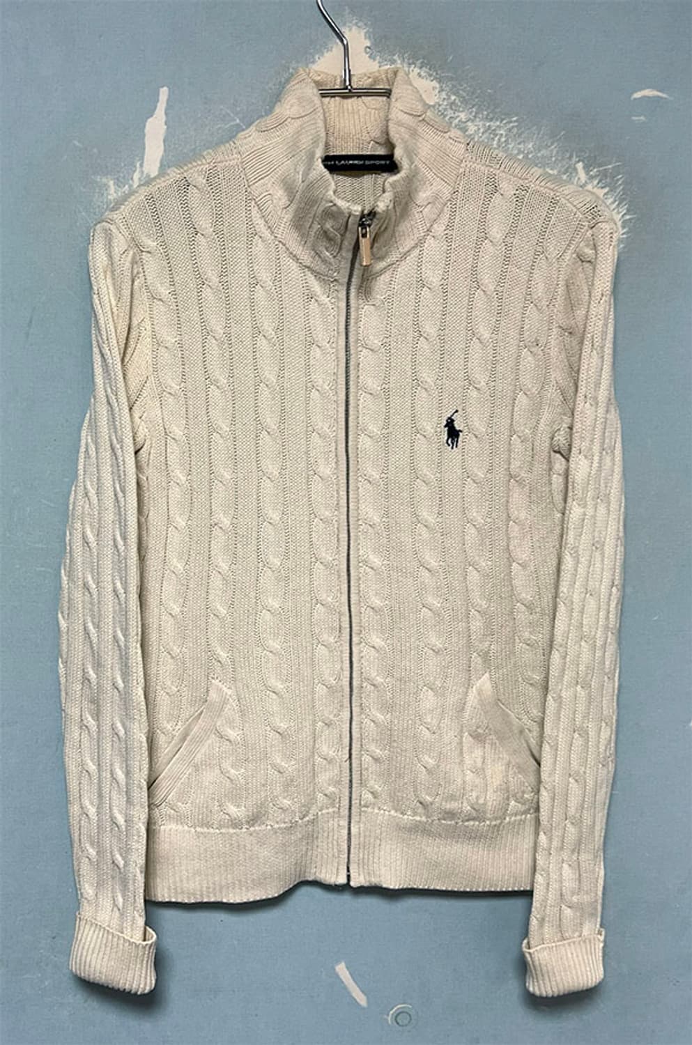 랄프로렌 스포츠 여자 꽈배기 니트집업 코튼가디건 아이보리 S 90 55 상품이미지1