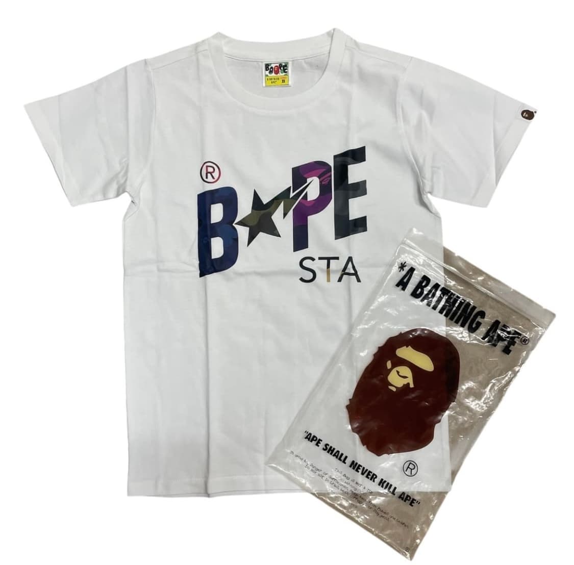 정품 베이프 스타 로고 멀티 컬러 반팔 티셔츠 새상품 상품이미지1