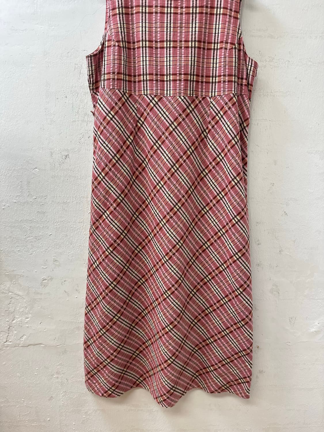 일본빈티지 핑크 체크 시어서커코튼100% 원피스 상품이미지3