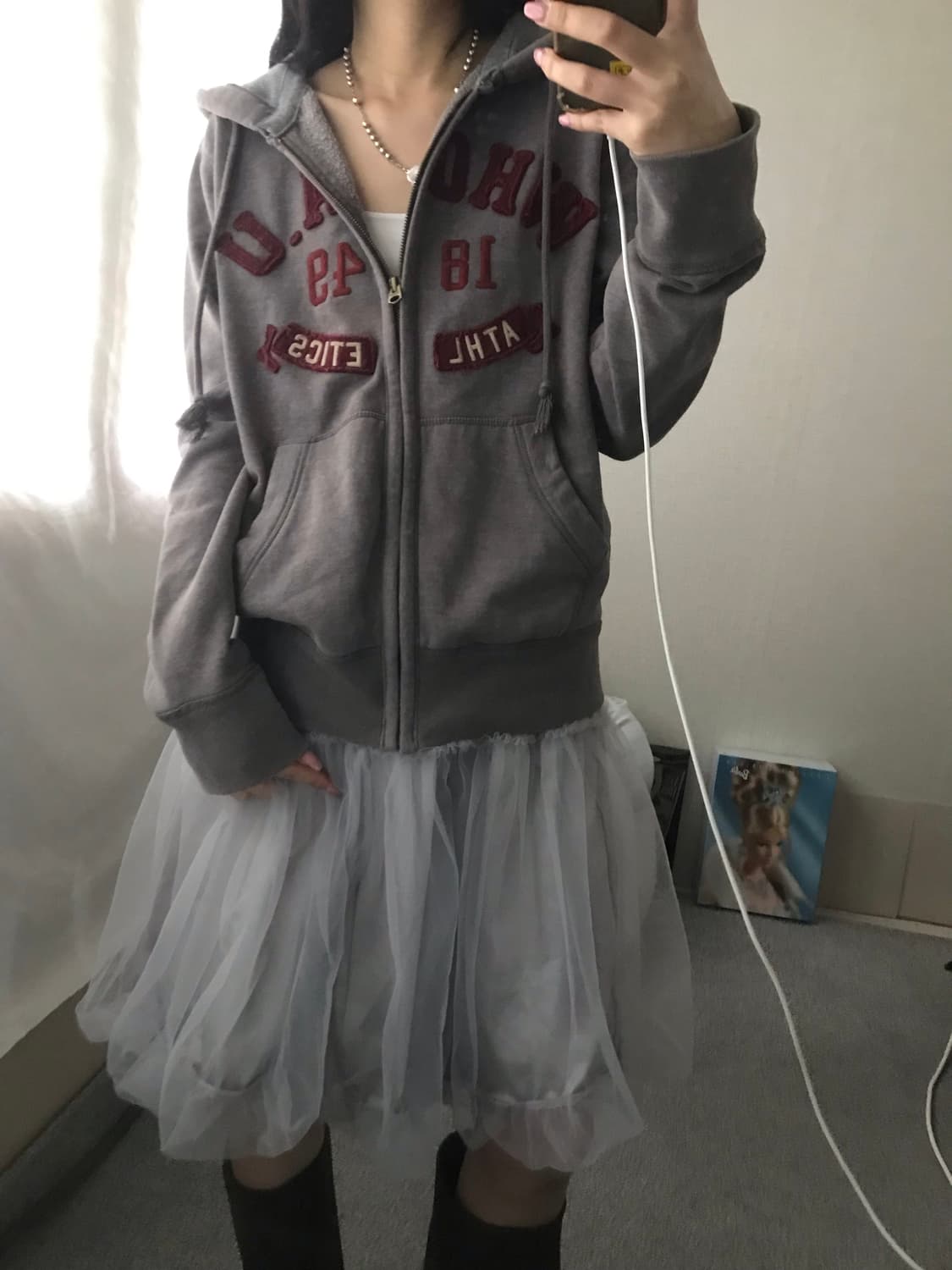 후아유 그레이 버건디 후드집업 상품이미지5
