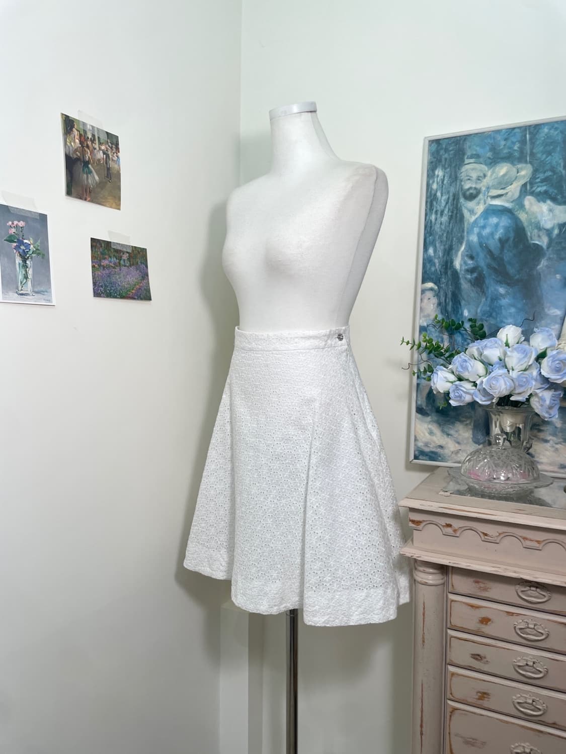 white cotton lace flare midi skirt 상품이미지2