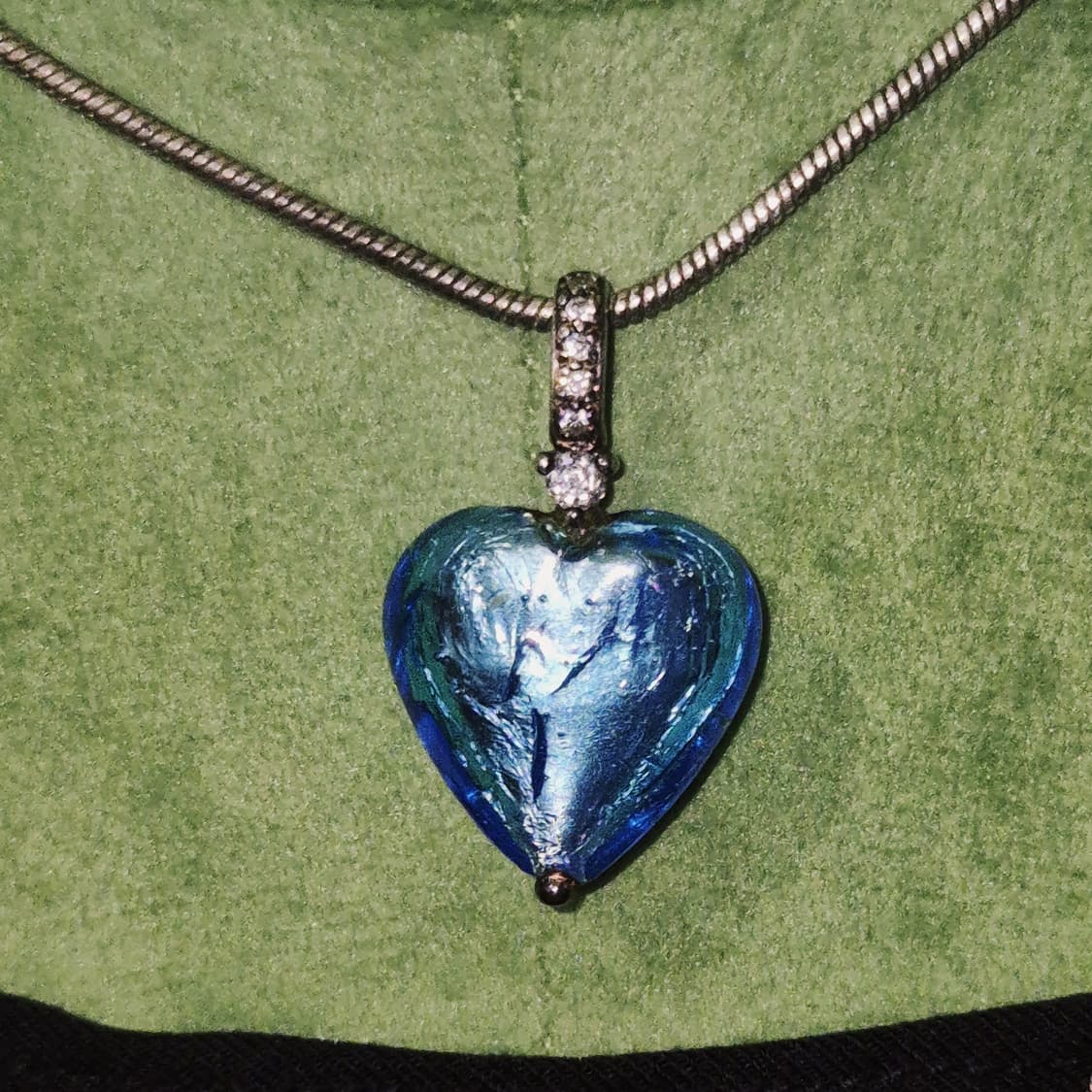 90s 이탈리아 무라노 925 은박 블루 하트 목걸이 상품이미지9