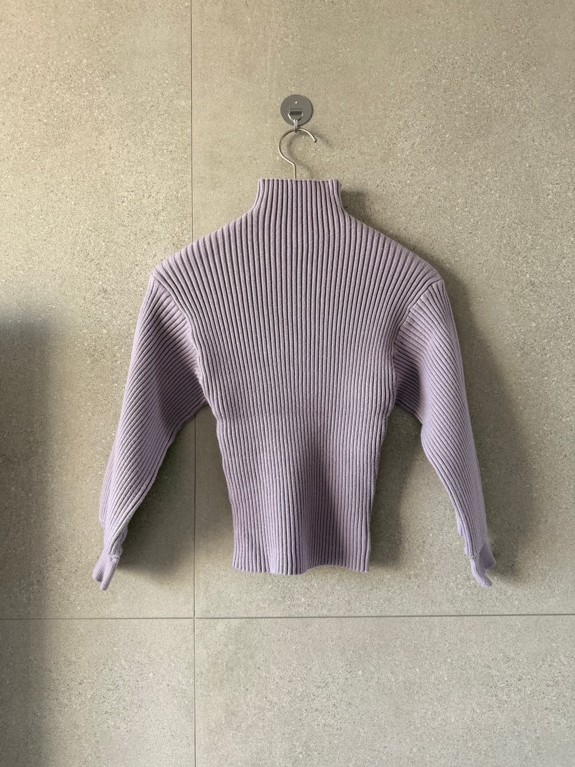 퍼플 크롭 반목 골지 니트 8부소매 티셔츠 상품이미지2