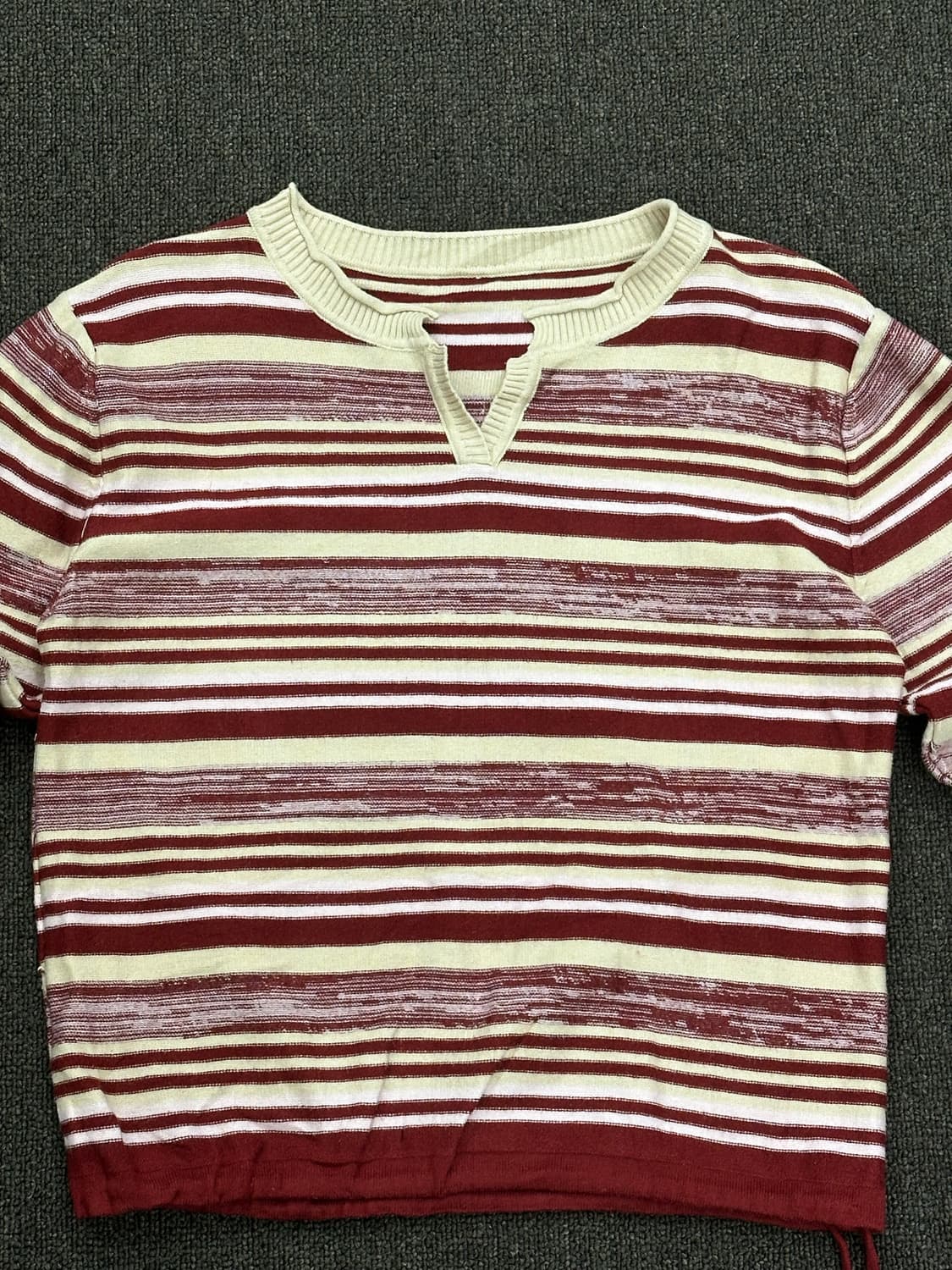 OS)빈티지 여성 스트라이프 스트링 카라 니트 스웨터 상품이미지3