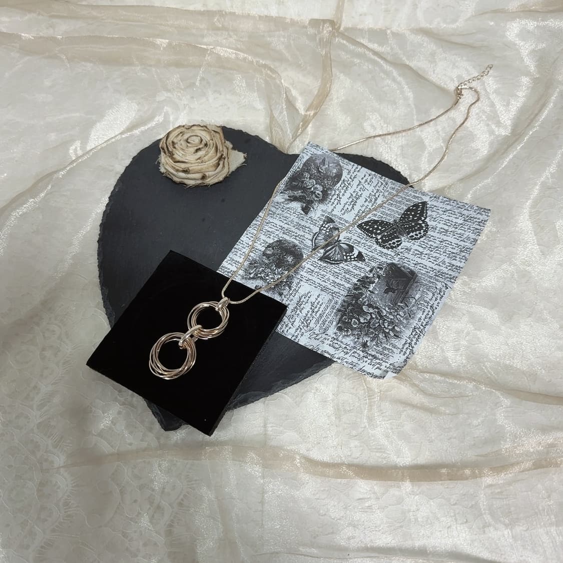 빈티지  로즈골드톤 스네이크체인 더블 링 목걸이 상품이미지2