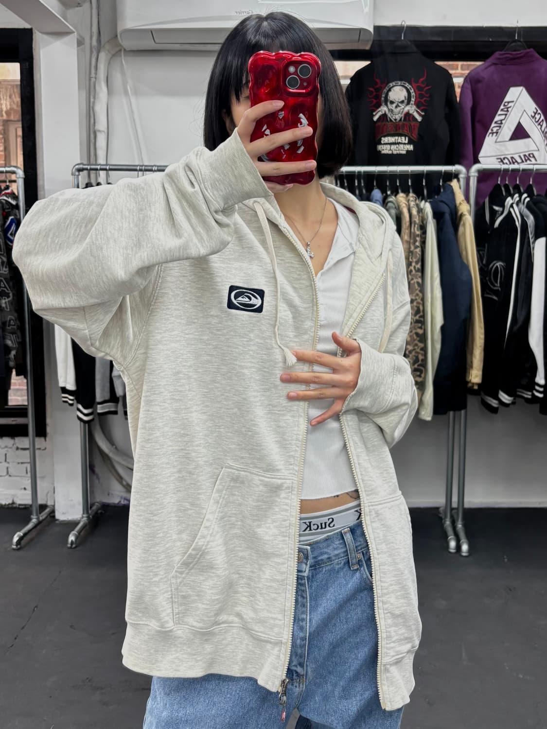 퀵실버 플리스 로고 후드집업 상품이미지3