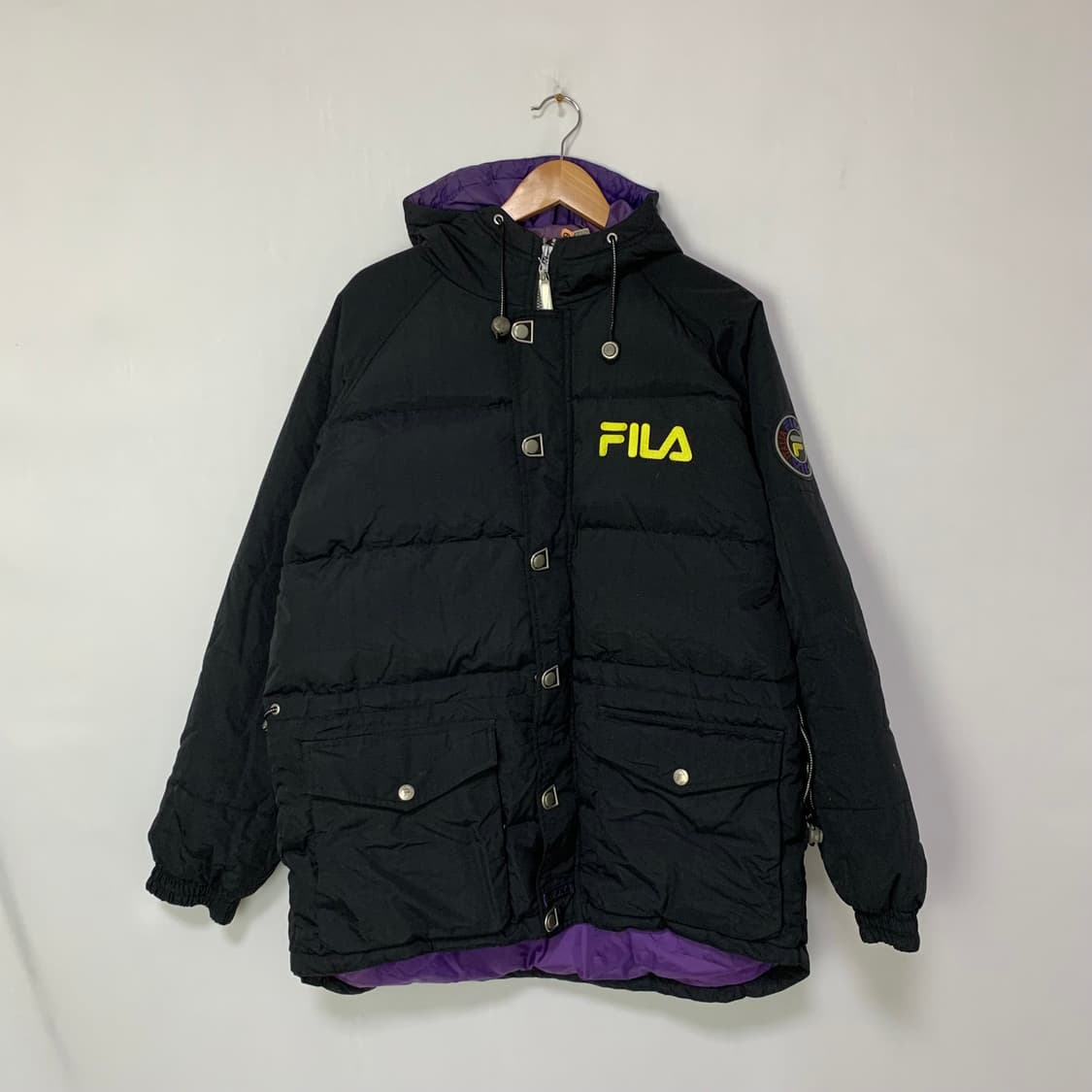 FILA 필라 블랙 패딩 점퍼 후드 휠라 빈티지 L 남녀공용 상품이미지1