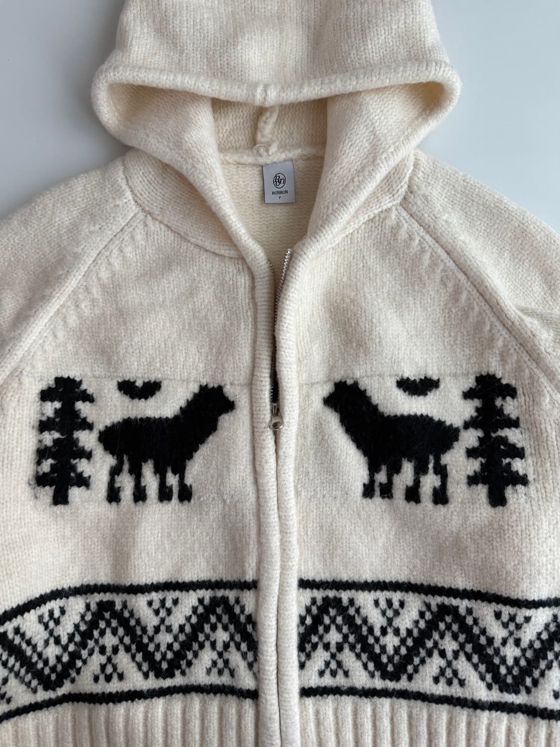 론론 알파카 자카드 니트 후드집업 상품이미지3