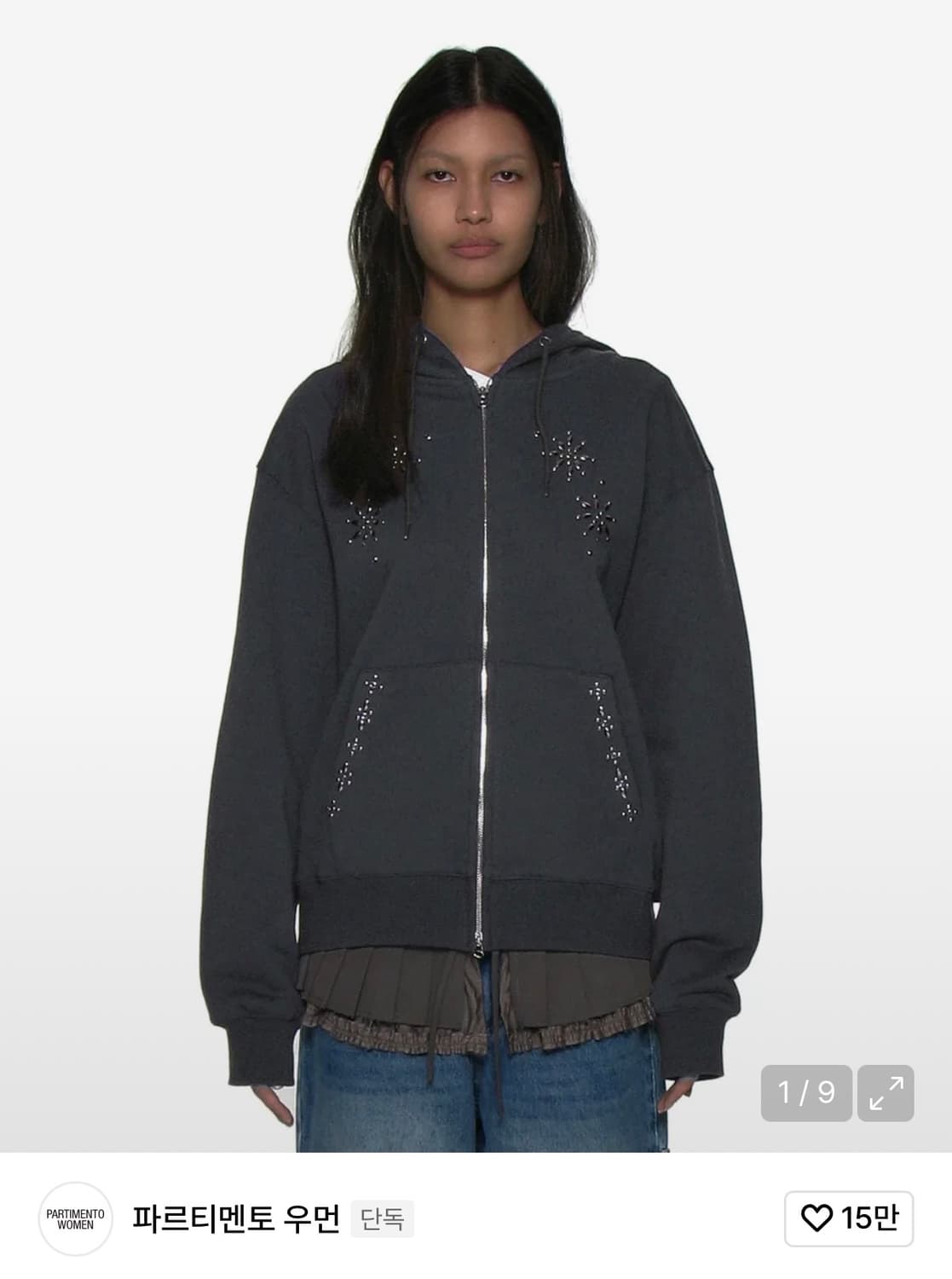 파르티멘토 우먼 웨스턴 젬스톤 후디 집업_차콜 상품이미지1