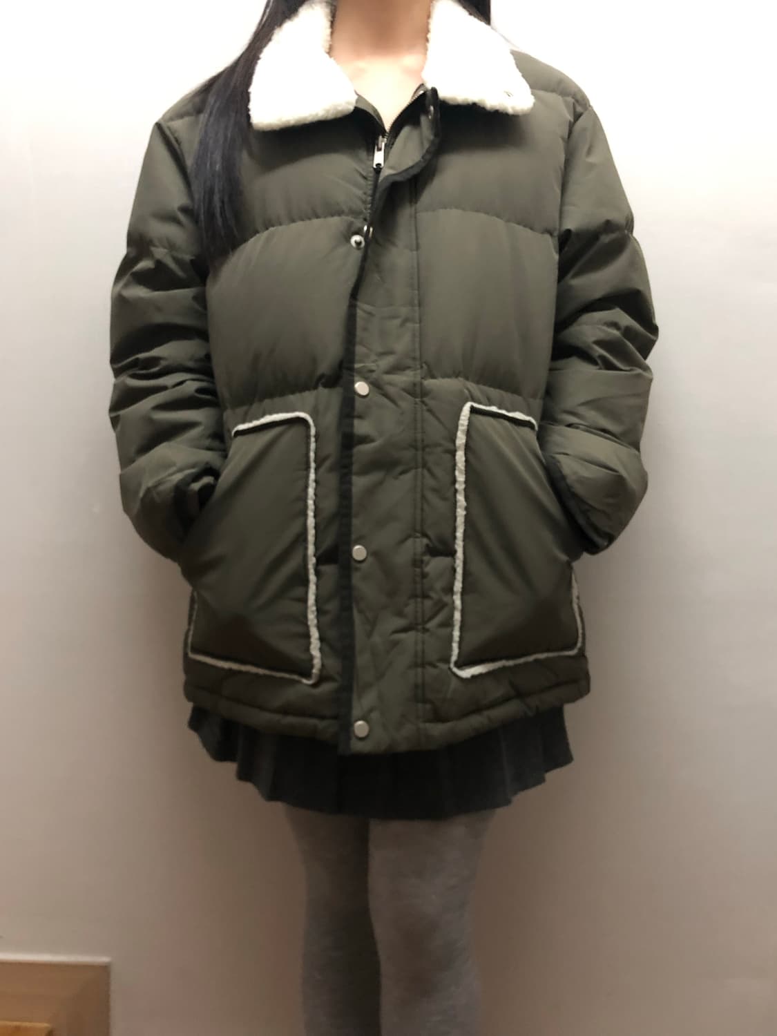 빈티지 카키 퍼 디테일 점퍼 상품이미지1