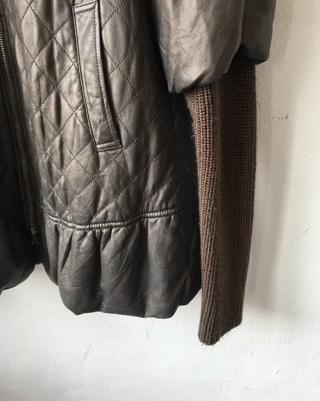 Knit layered leather hood coat 상품이미지4