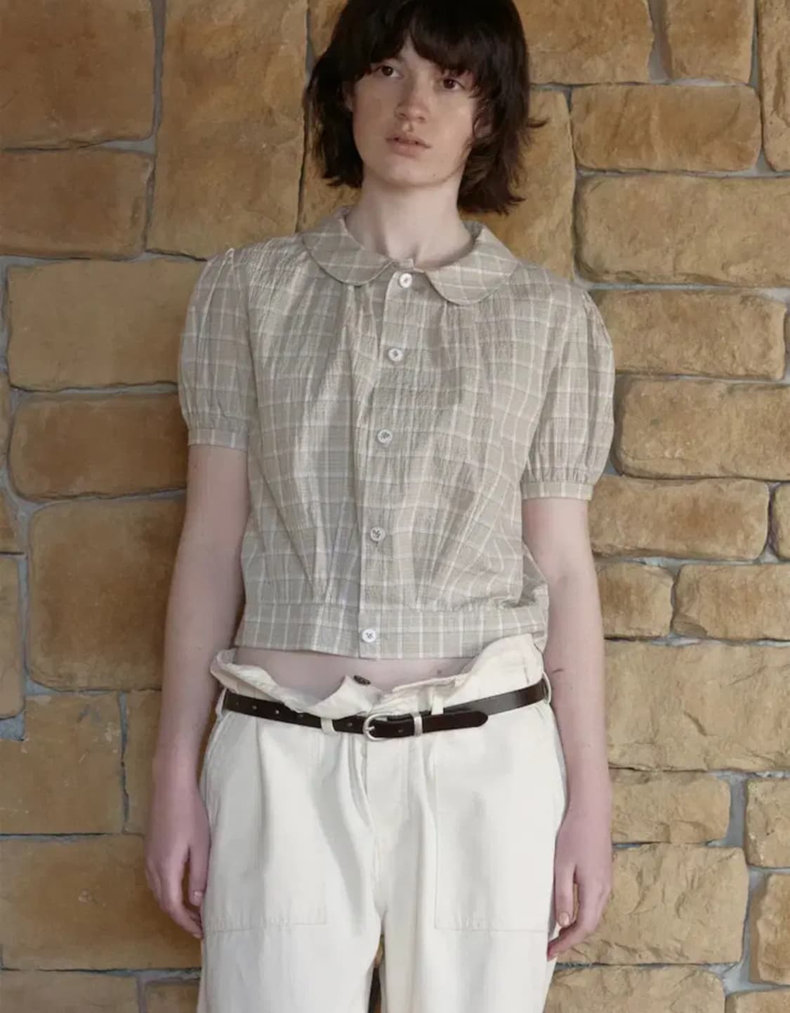 새상품 비아플레인 Via Limmo Check Blouse 상품이미지1