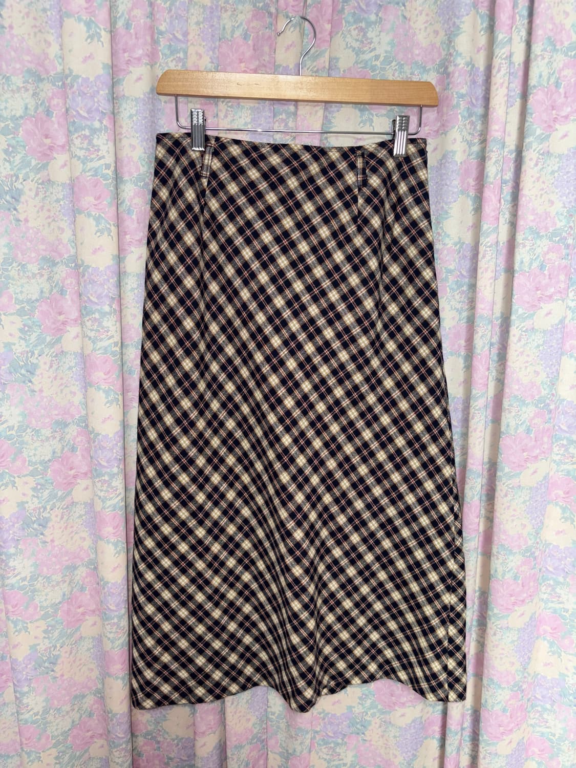 네이비 베이지 체크 롱 스커트 상품이미지5