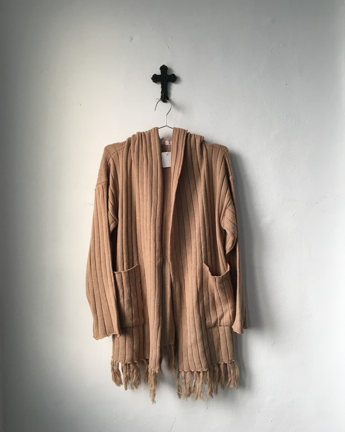 Fringe woolen knit hood open cardigan 상품이미지2