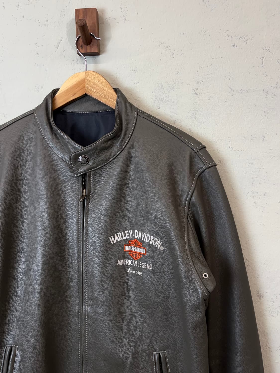 할리데이비슨 스타일 자수 빈티지 싱글 레더 자켓 상품이미지4