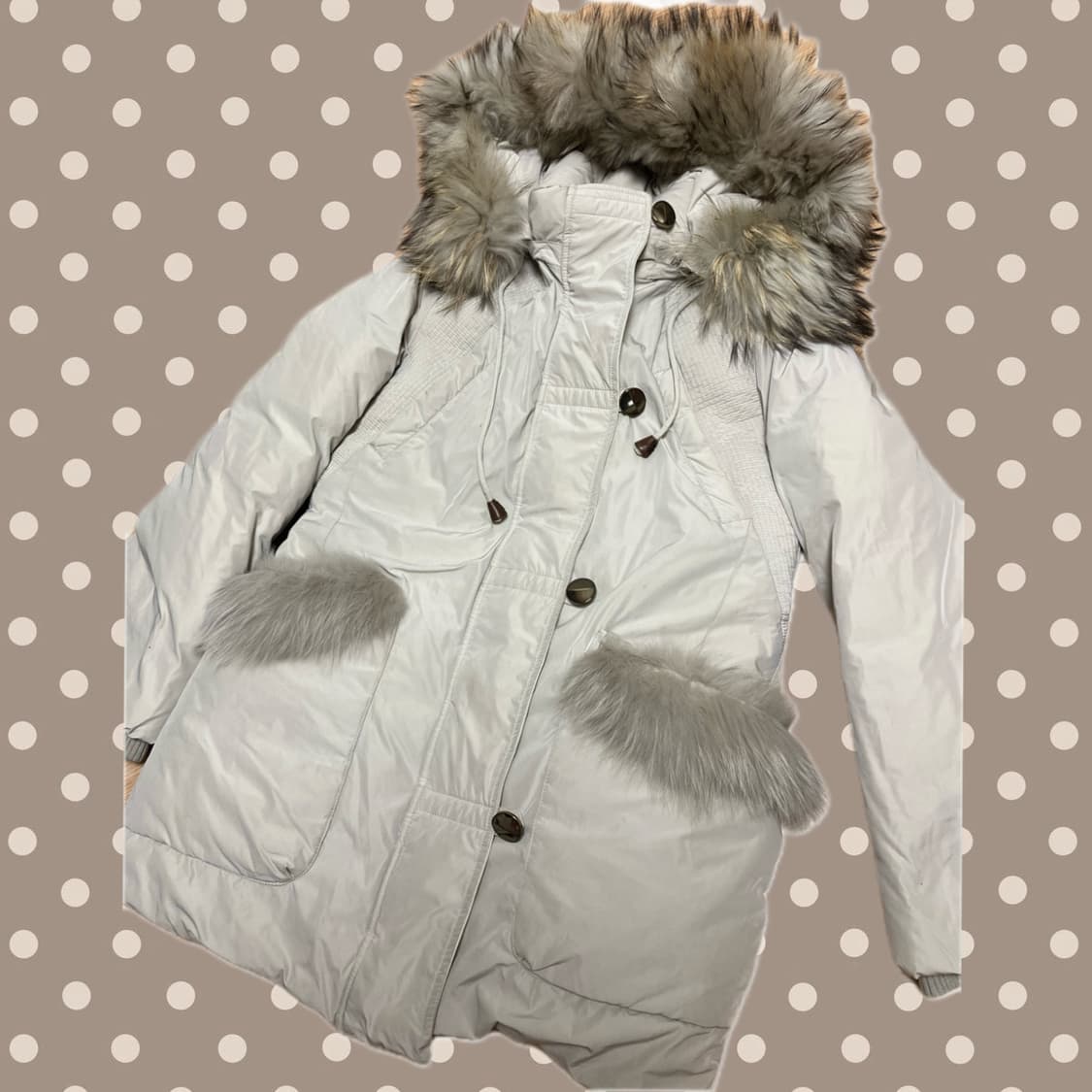 아이보리 퍼 후드 패딩 점퍼 라떼 갸루 빈티지 야상 달천깔 베네통 상품이미지2