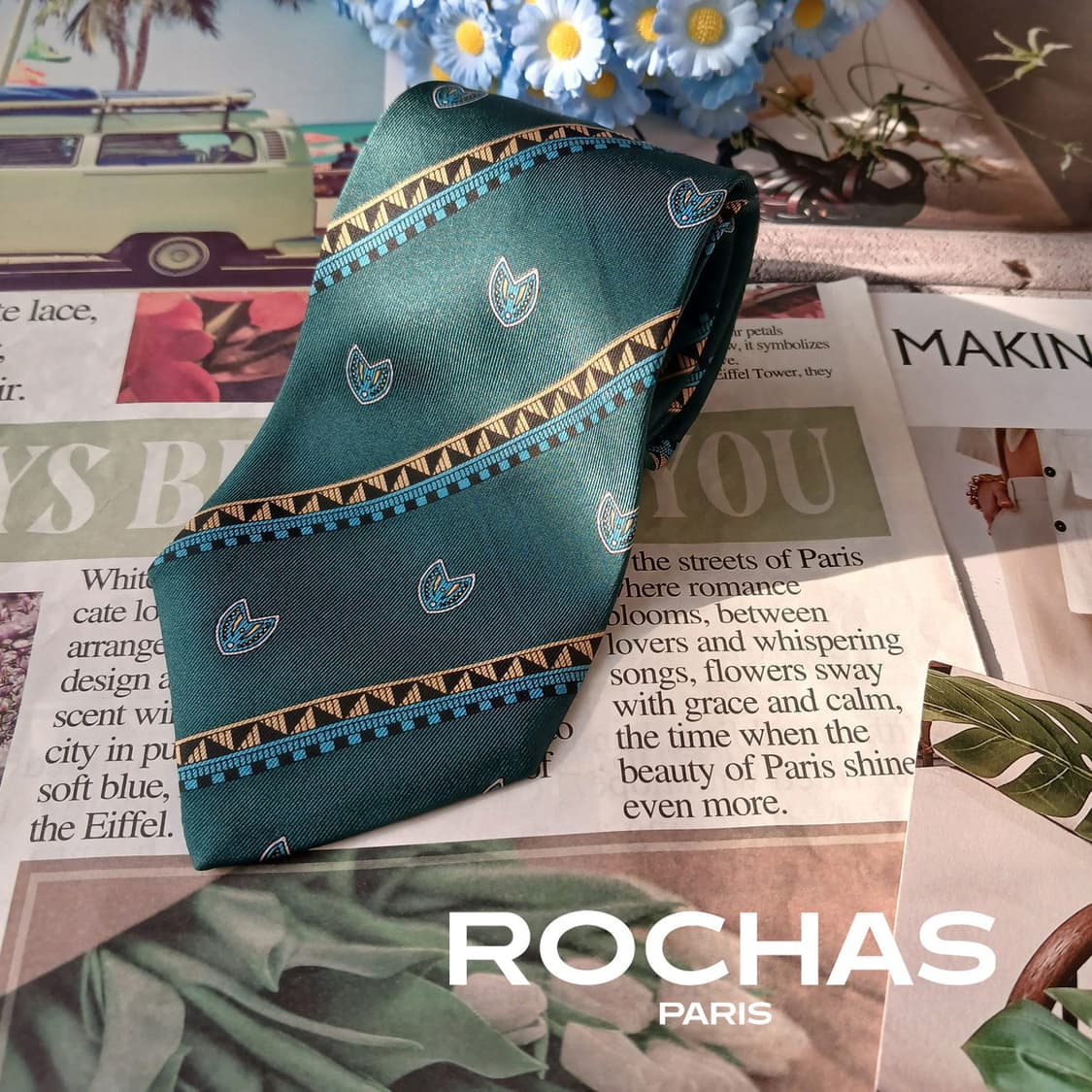 로샤스 실크 그린 패턴 넥타이 8.5cm A+~A등급 A19642 상품이미지2