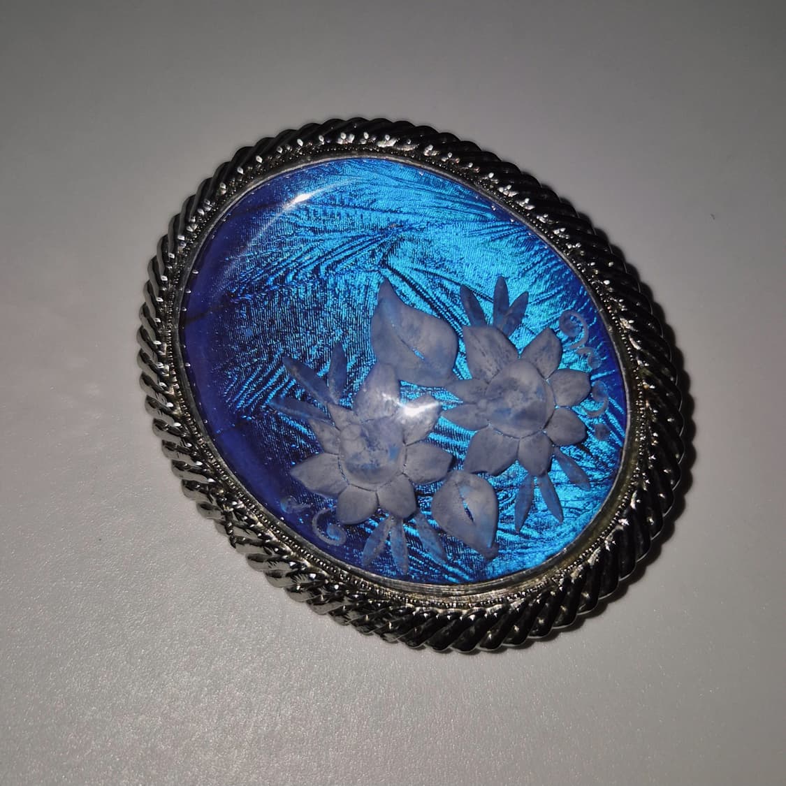 90s 브라질 모르포 나비 날개 꽃잎 카빙 브로치 상품이미지6