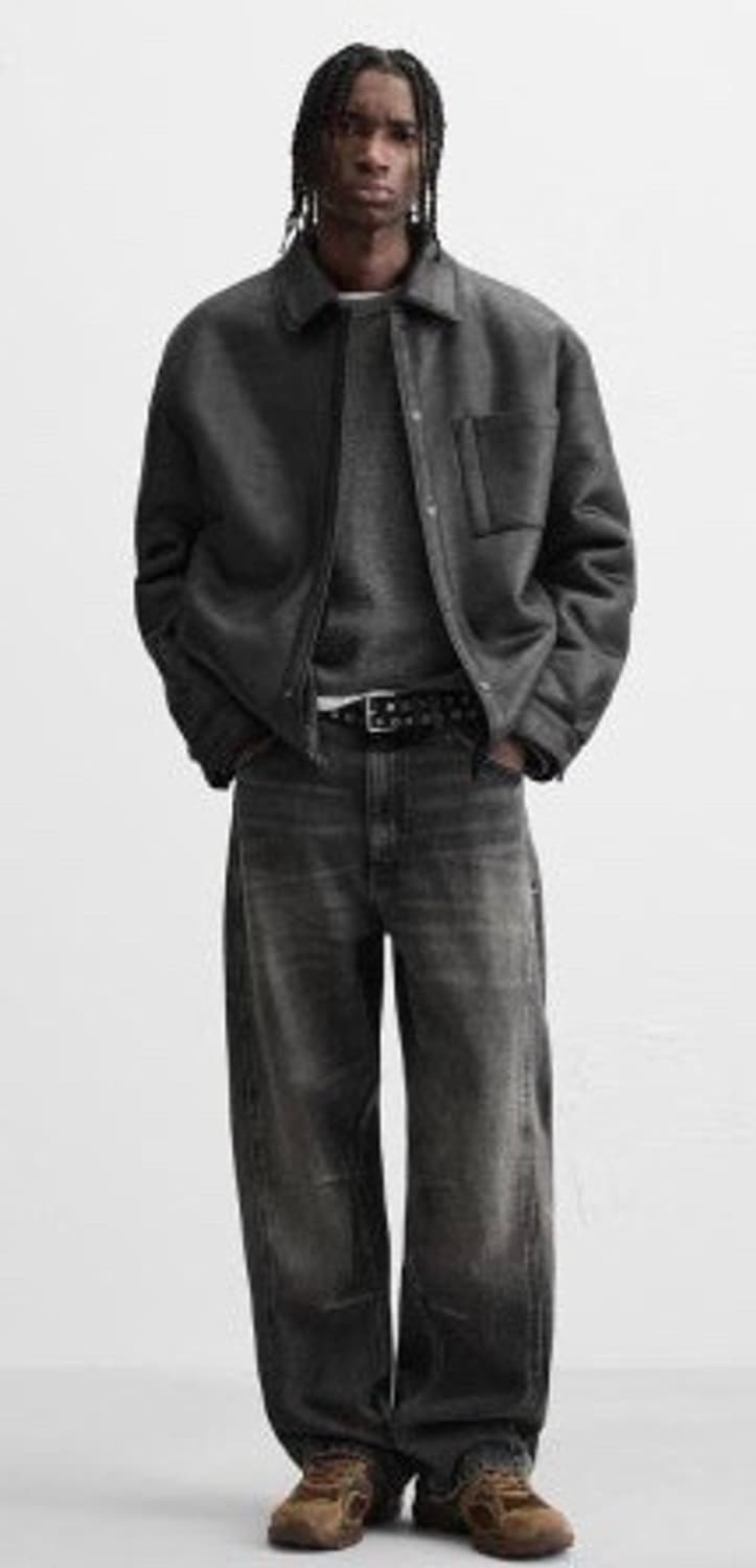 자라 더블 페이스드 오버셔츠 블랙 판매합니다 상품이미지1