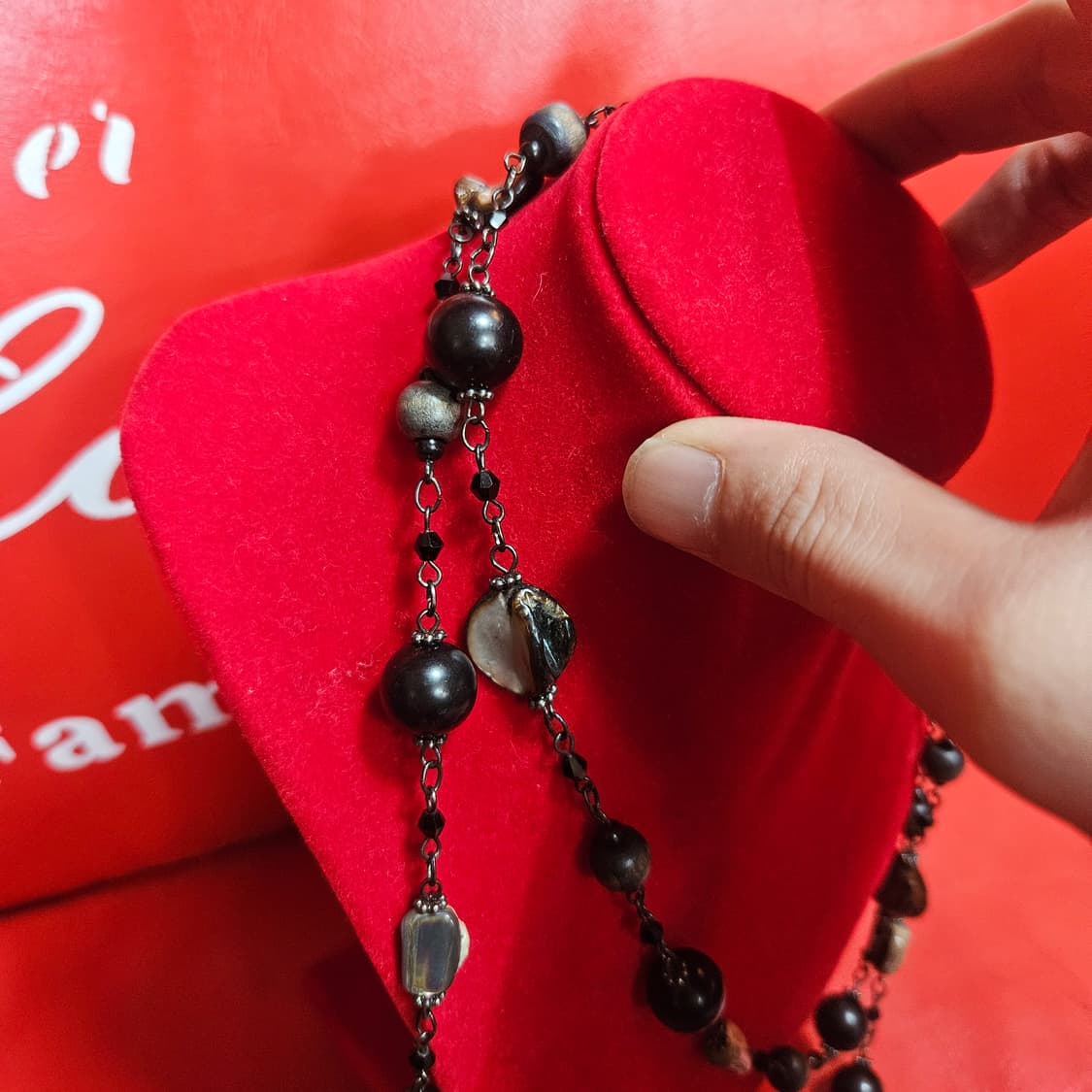 천연 흑 못난이 진주 롱 레이어드 네크리스 + 브로치  상품이미지5